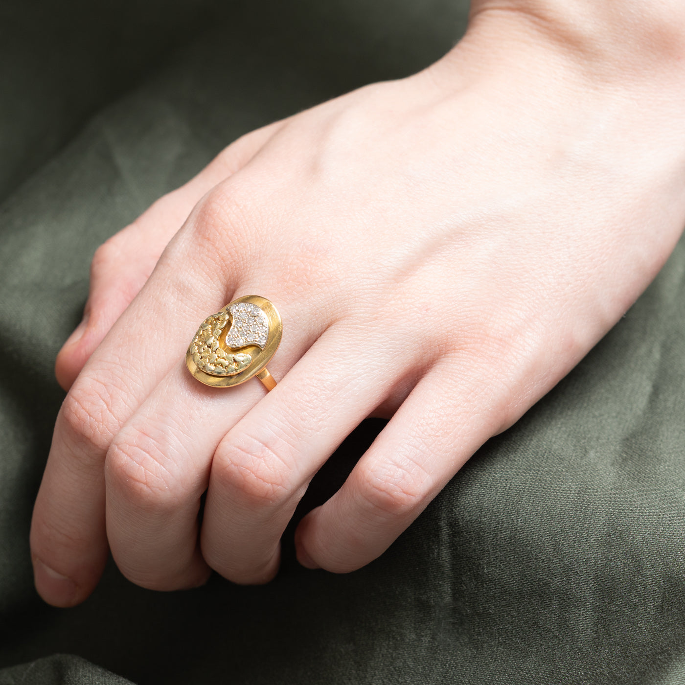 Gold Nugget & Diamond Cluster Cocktail Ring | 0.24ctw | SZ 7