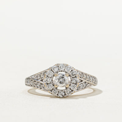 Diamond Halo Tapered Engagement Ring | 0.53ctw | SZ 5.5