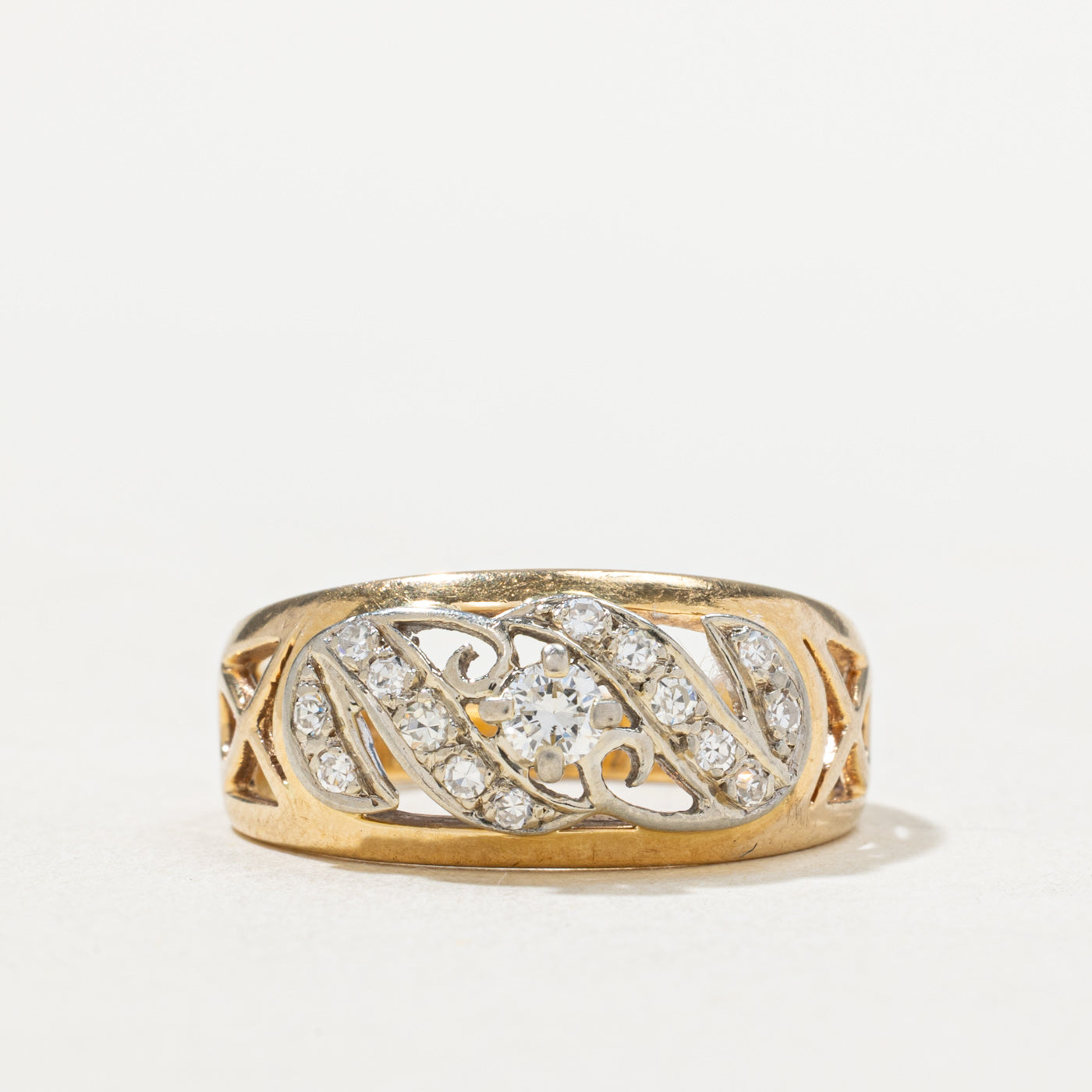 Two Tone Gold Diamond Openwork Ring | 0.25ctw | SZ 7.5