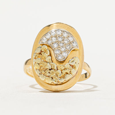 Gold Nugget & Diamond Cluster Cocktail Ring | 0.24ctw | SZ 7