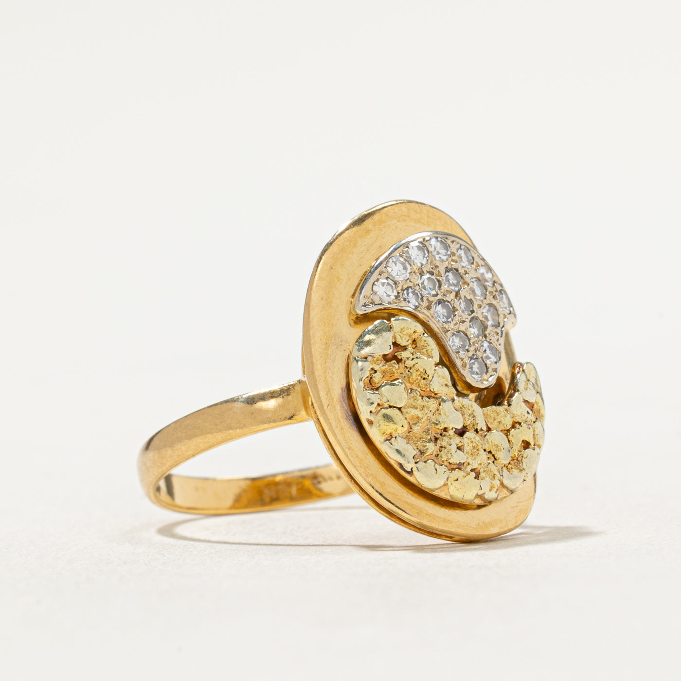 Gold Nugget & Diamond Cluster Cocktail Ring | 0.24ctw | SZ 7