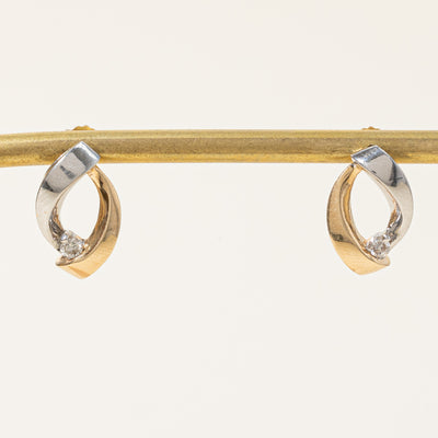 Two Tone Gold Diamond Abstract Stud Earrings | 0.16ctw |