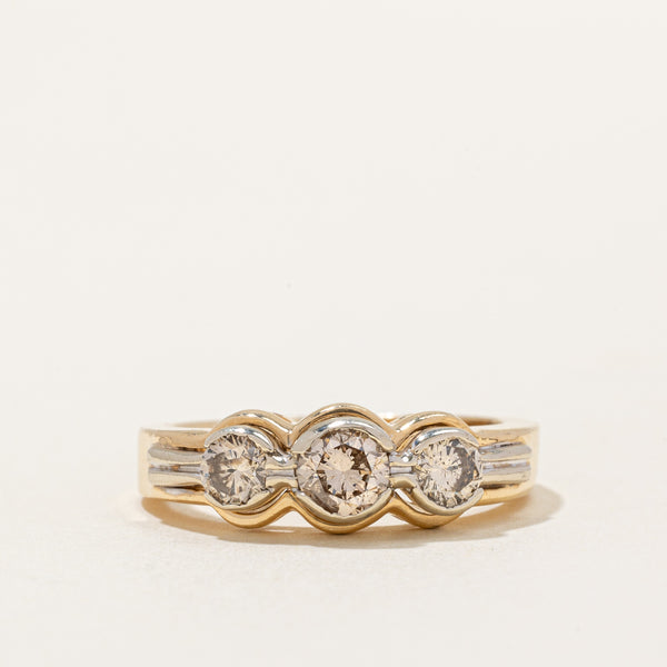 Two Tone Gold Three Stone Diamond Ring | 0.85ctw | SZ 8.5 |