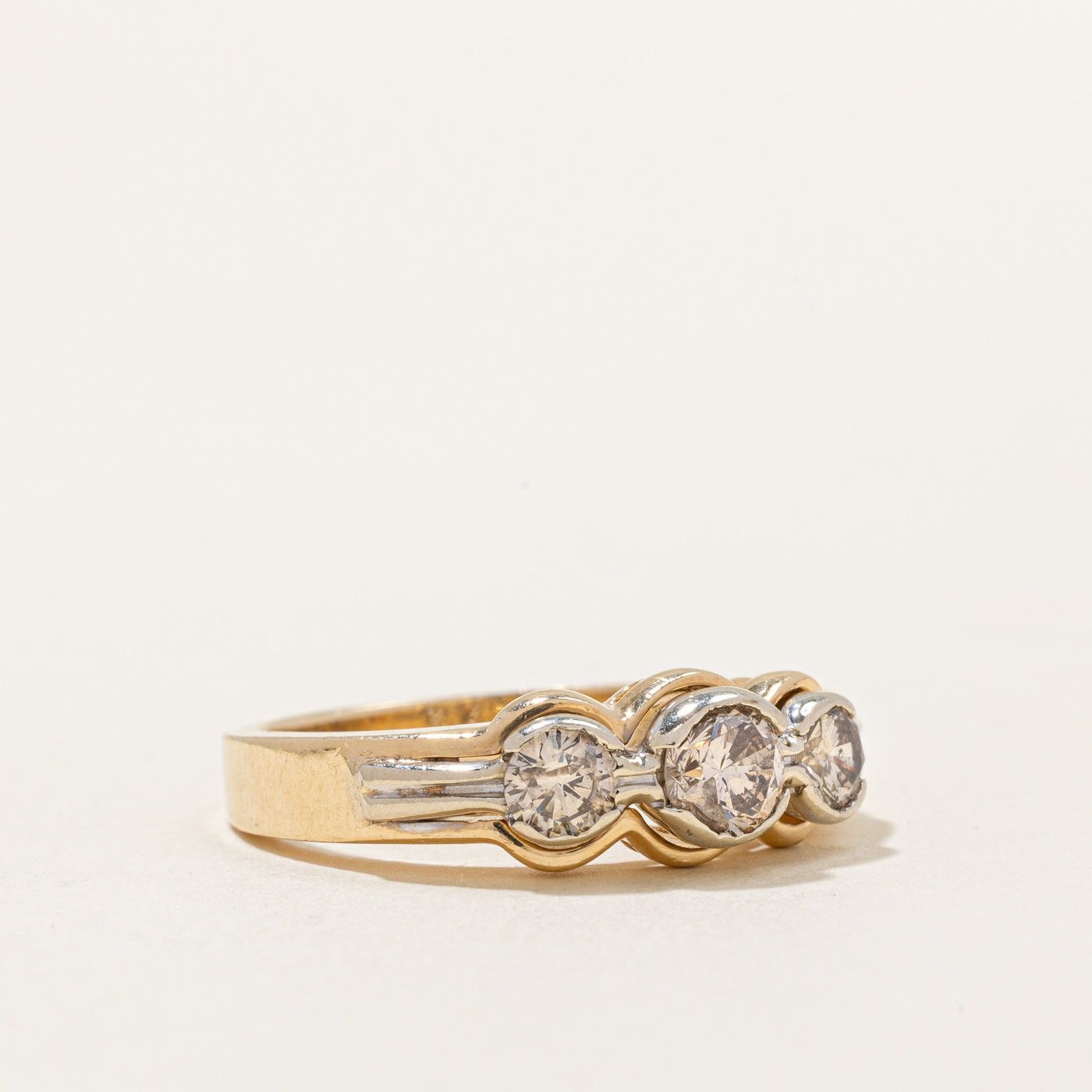 Two Tone Gold Three Stone Diamond Ring | 0.85ctw | SZ 8.5 |