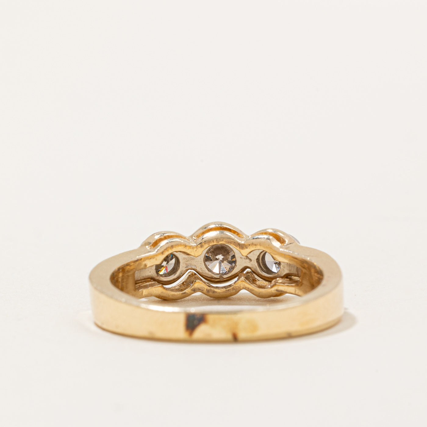 Two Tone Gold Three Stone Diamond Ring | 0.85ctw | SZ 8.5 |