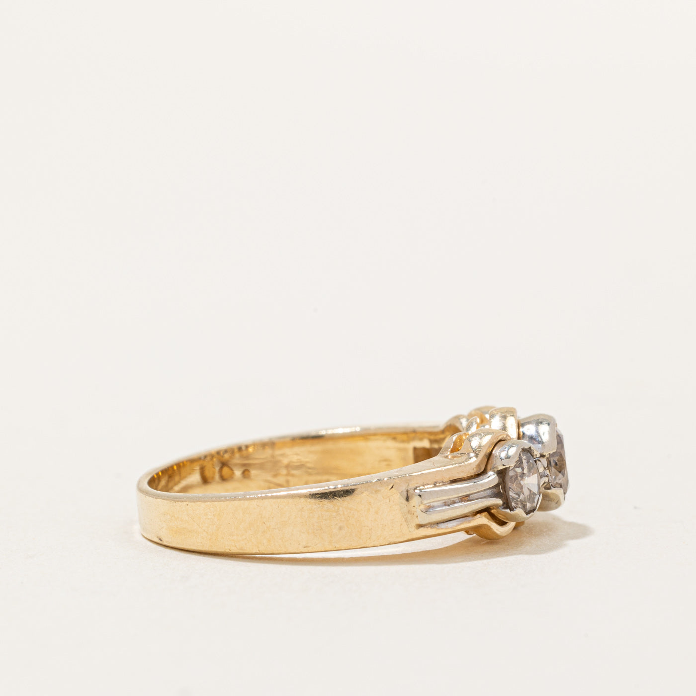 Two Tone Gold Three Stone Diamond Ring | 0.85ctw | SZ 8.5 |