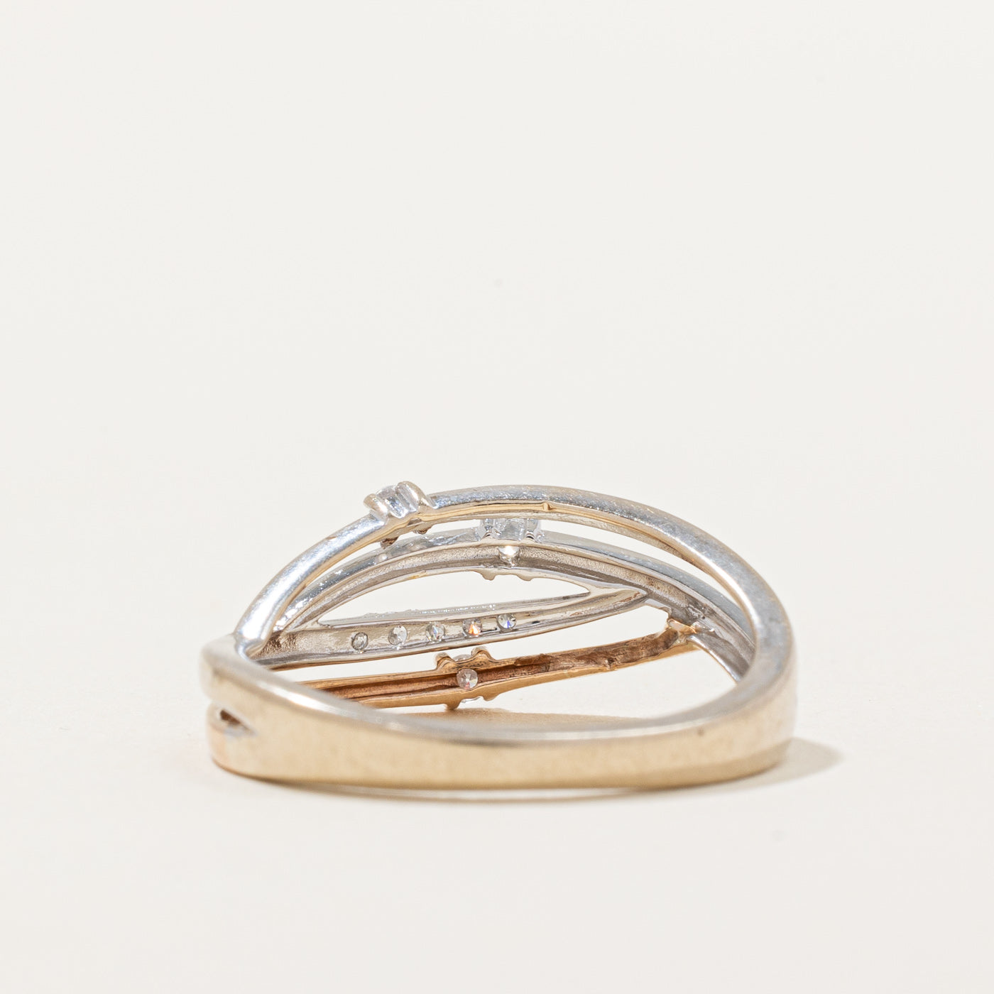 Bague contour en or bicolore avec diamants | 0,10 ct | Taille 6,25 | 