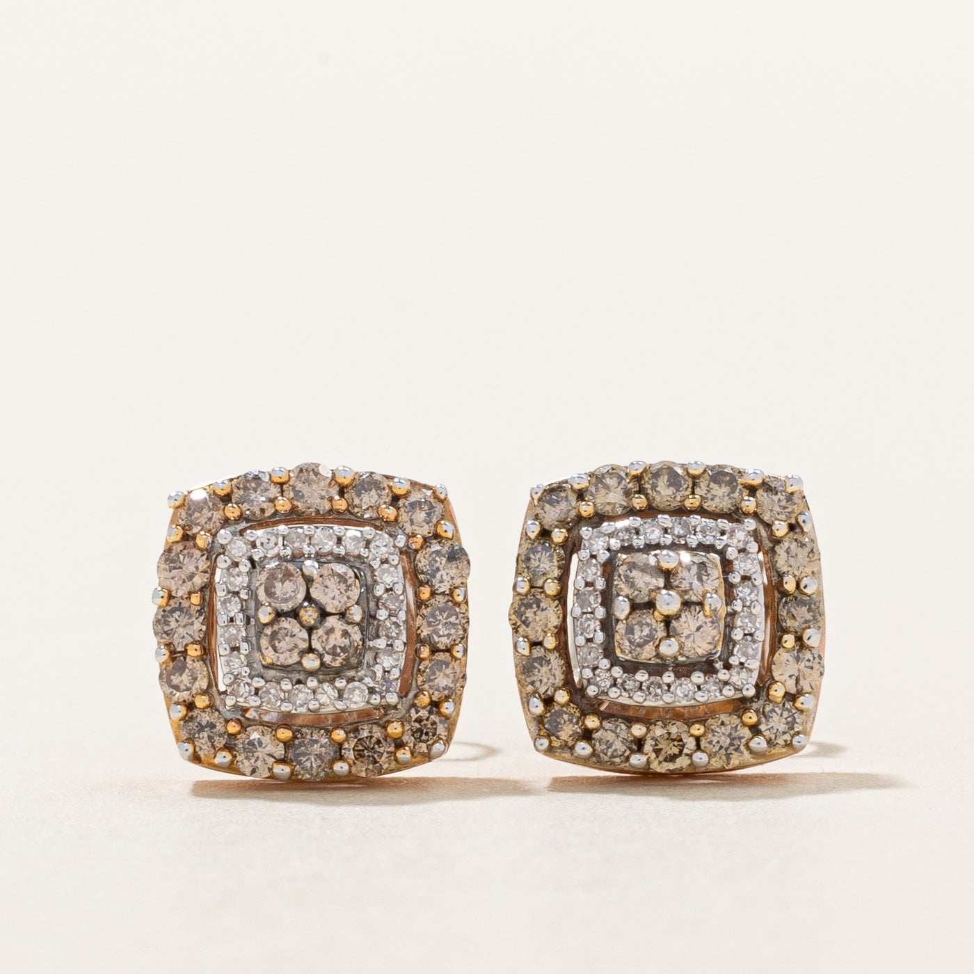 Light Brown & White Diamond Cluster Stud Earrings | 0.47ctw |