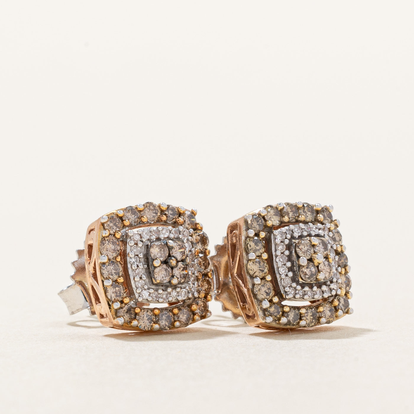 Light Brown & White Diamond Cluster Stud Earrings | 0.47ctw |