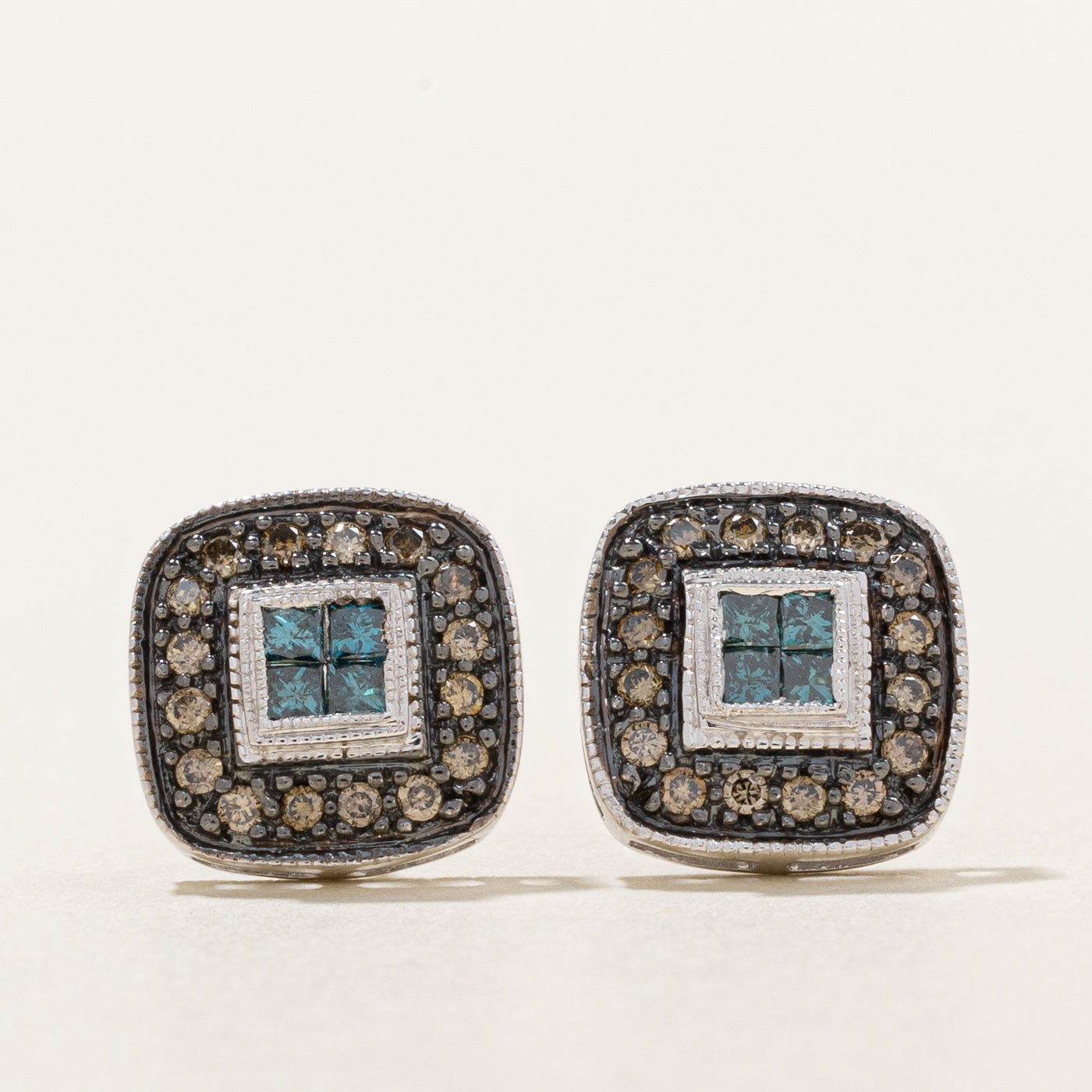 Brown & Blue Diamond Cluster Stud Earrings | 0.36ctw |