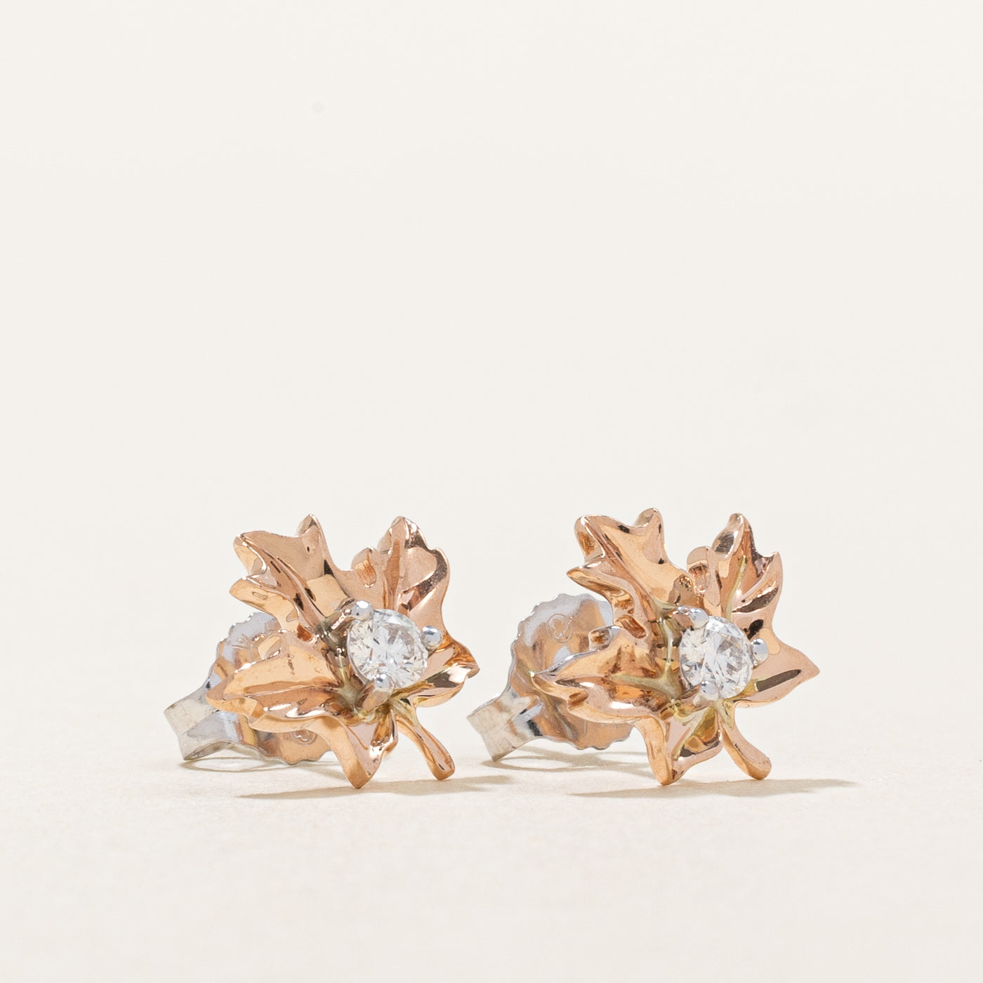 Diamond Maple Leaf Stud Earrings | 0.12ctw |