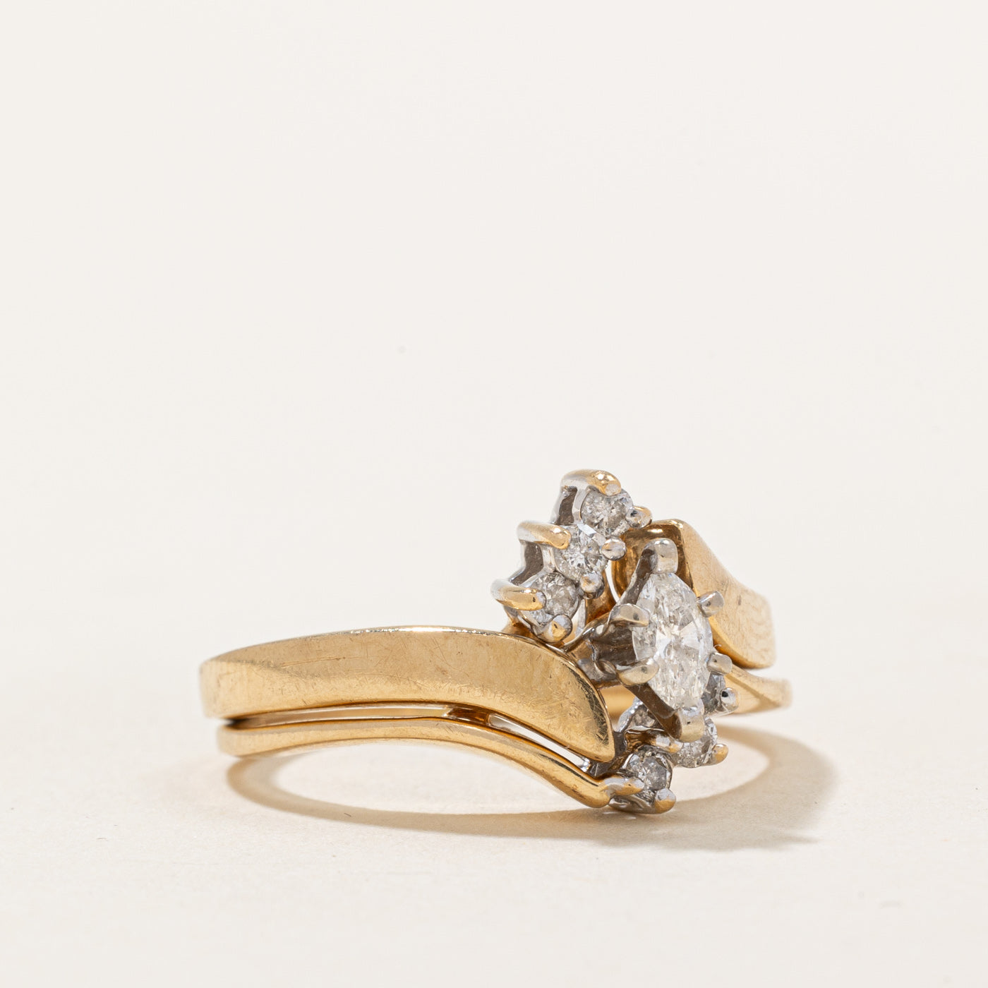Marquise Diamond Engagement & Wedding Ring Set | 0.29ctw | SZ 5.5 |