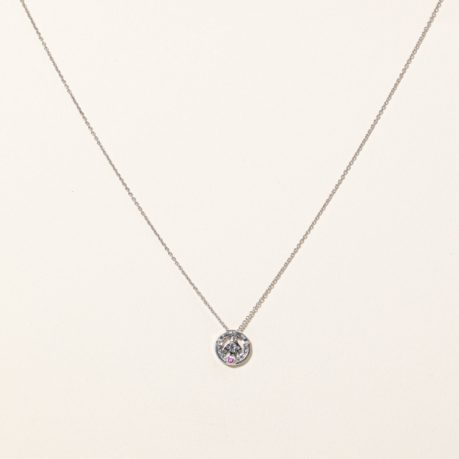 Diamond & Ruby Peace Sign Pendant & Necklace | 0.10ctw, 0.02ct | 18" |