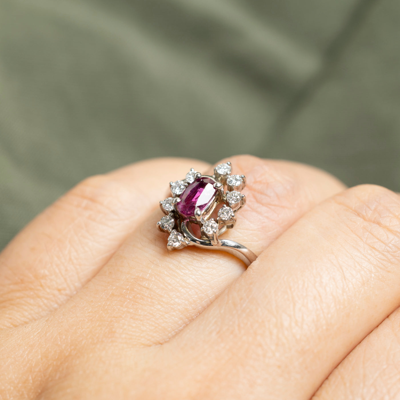 14k Ruby & Diamond Petal Halo Bypass Ring | 0.44ct, 0.33ctw | SZ 6