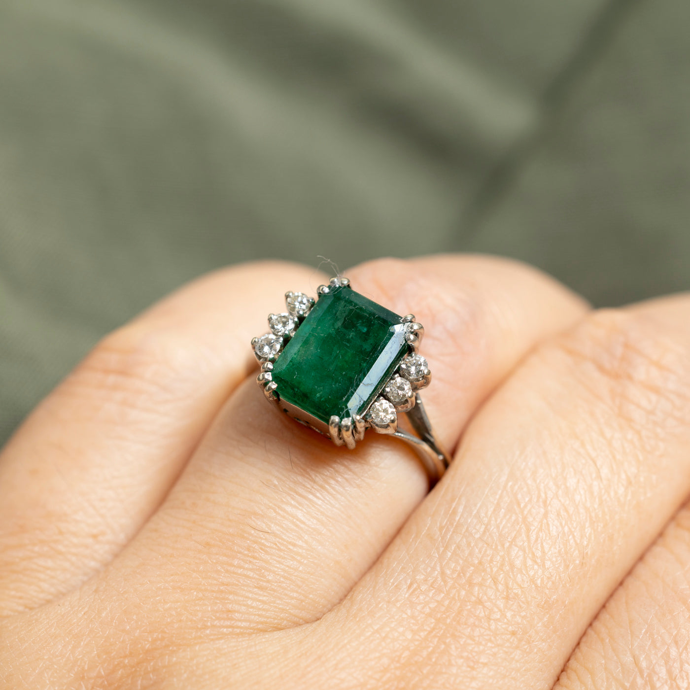 14k Basket Set Emerald & Diamond Ring | 3.34ct, 0.20ctw | SZ 6