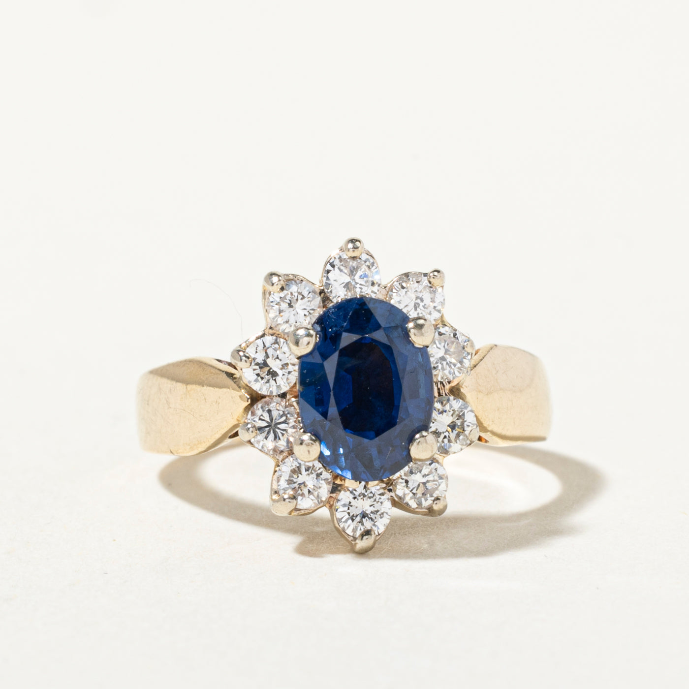 14k Sapphire & Diamond Petal Halo Ring | 1.07ct, 0.38ctw | SZ 4