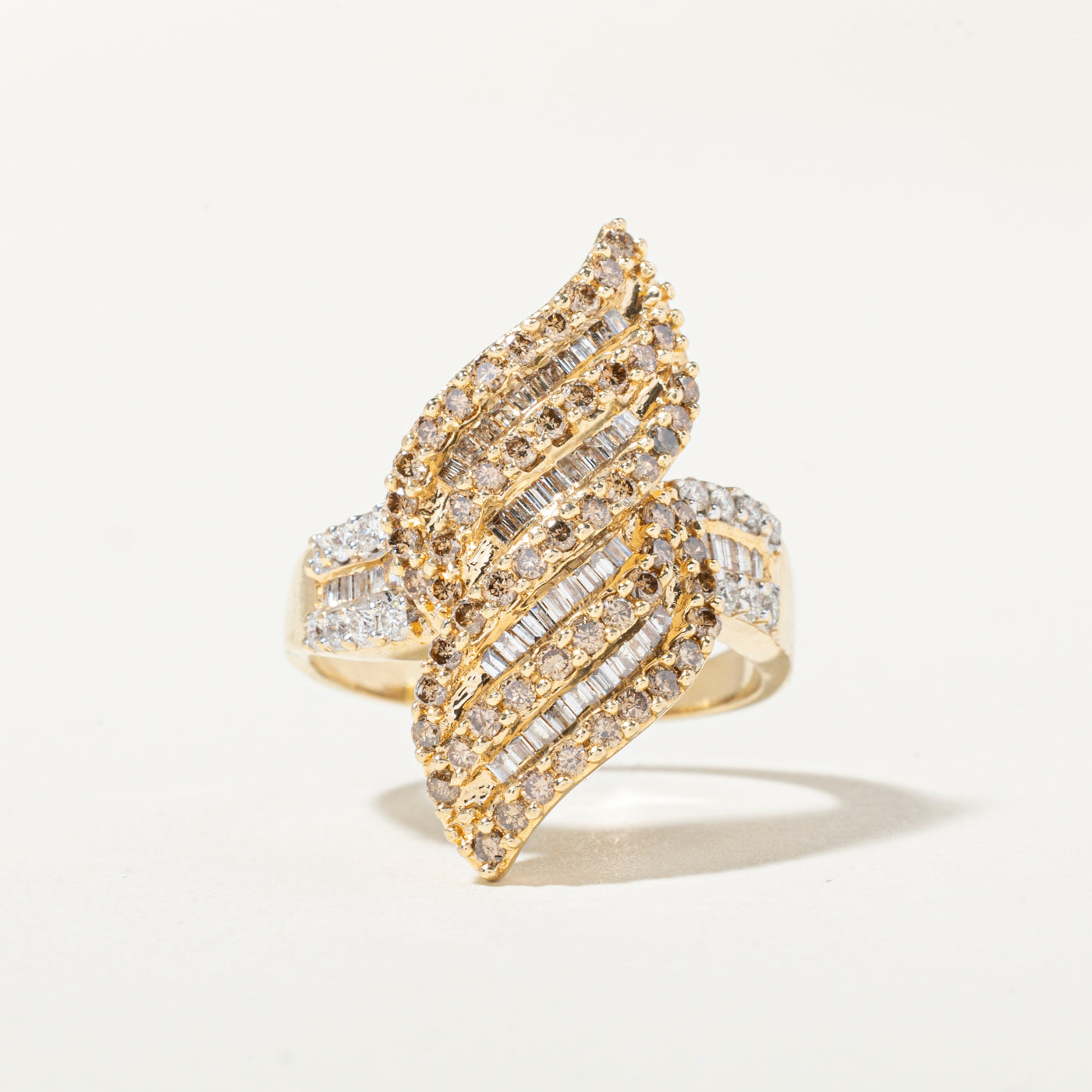 14k Diamond Cluster Crossover Cocktail Ring | 1.50ctw | SZ 8.5