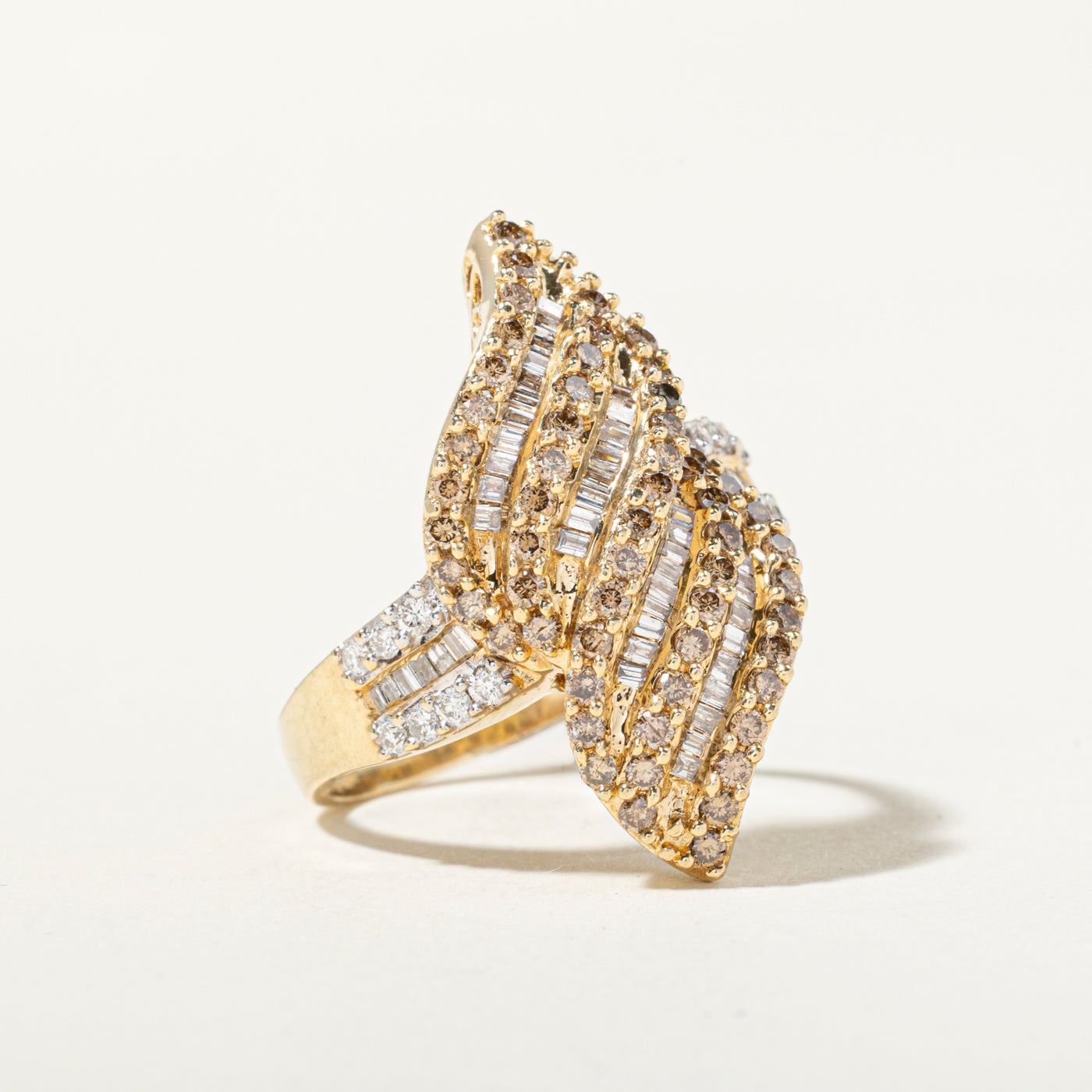 14k Diamond Cluster Crossover Cocktail Ring | 1.50ctw | SZ 8.5
