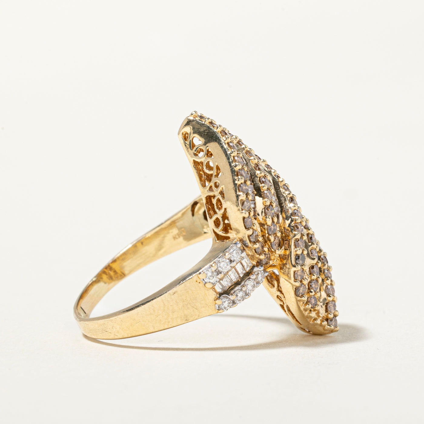 14k Diamond Cluster Crossover Cocktail Ring | 1.50ctw | SZ 8.5