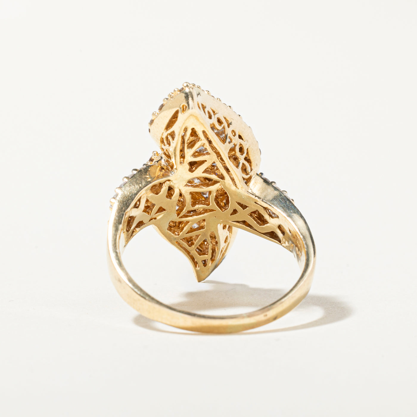 14k Diamond Cluster Crossover Cocktail Ring | 1.50ctw | SZ 8.5