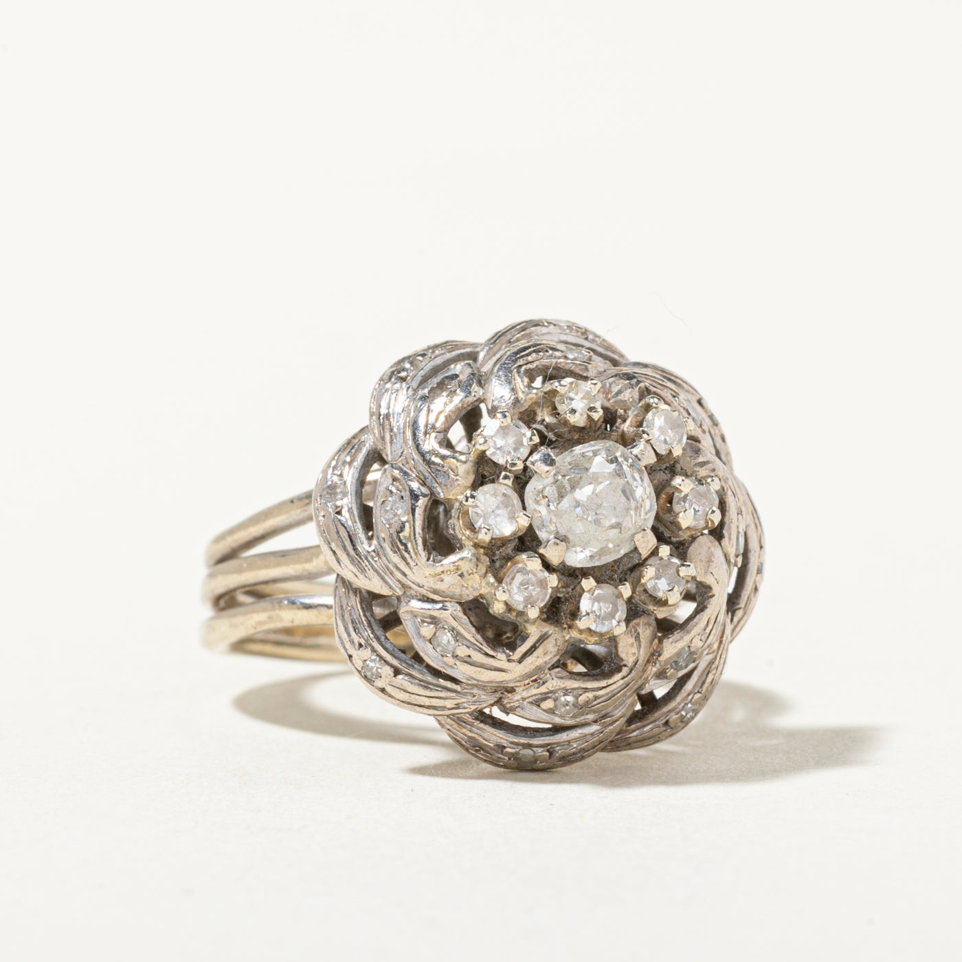 14k Diamond Cluster Openwork Rose Ring | 0.86ctw | SZ 5.75