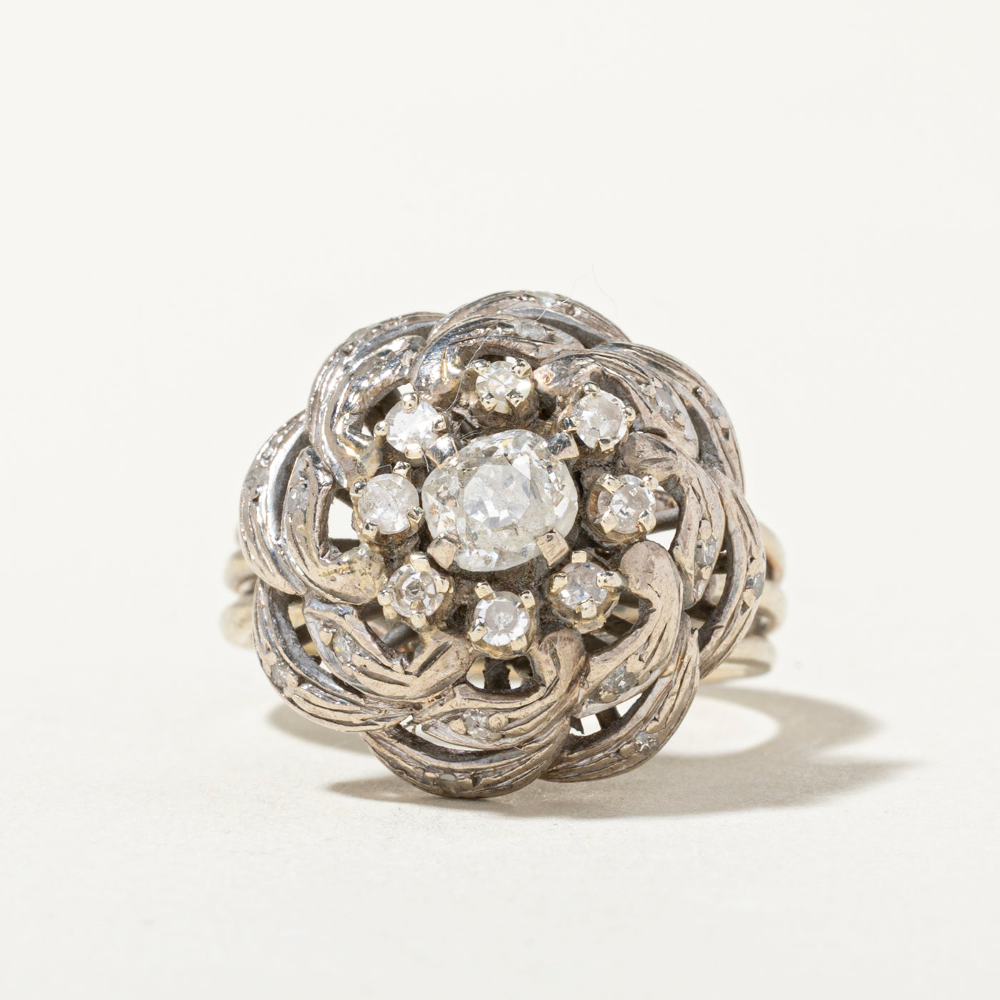 14k Diamond Cluster Openwork Rose Ring | 0.86ctw | SZ 5.75