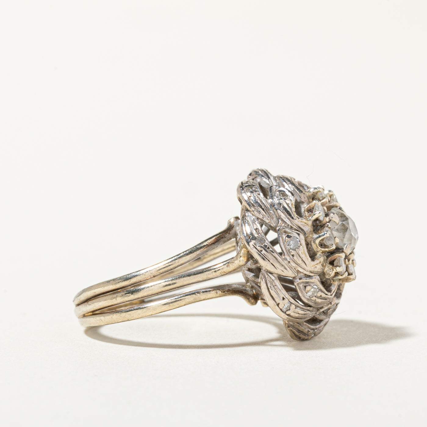 14k Diamond Cluster Openwork Rose Ring | 0.86ctw | SZ 5.75