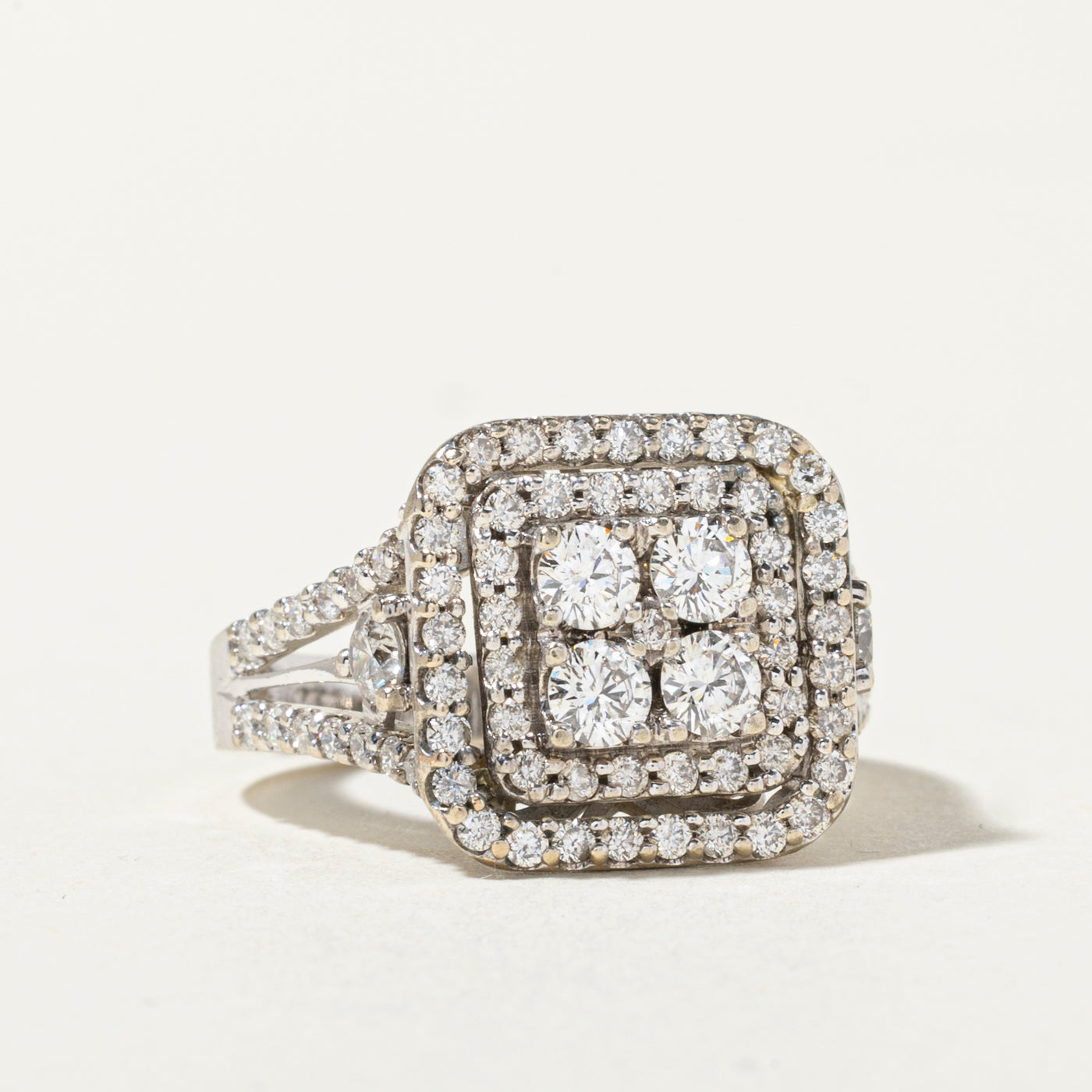 14k Diamond Soft Square Halo Cocktail Ring | 1.47ctw | SZ 6