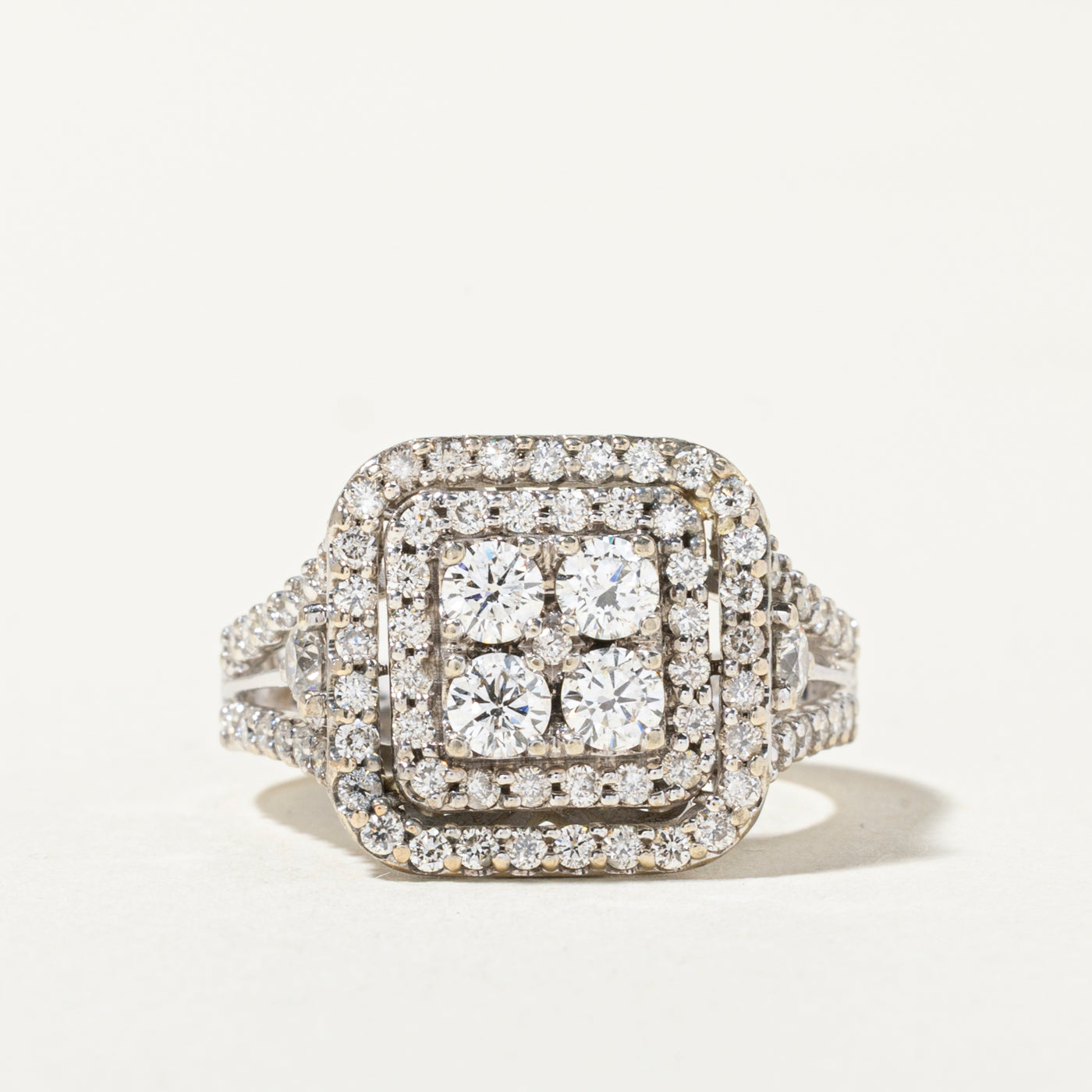 14k Diamond Soft Square Halo Cocktail Ring | 1.47ctw | SZ 6