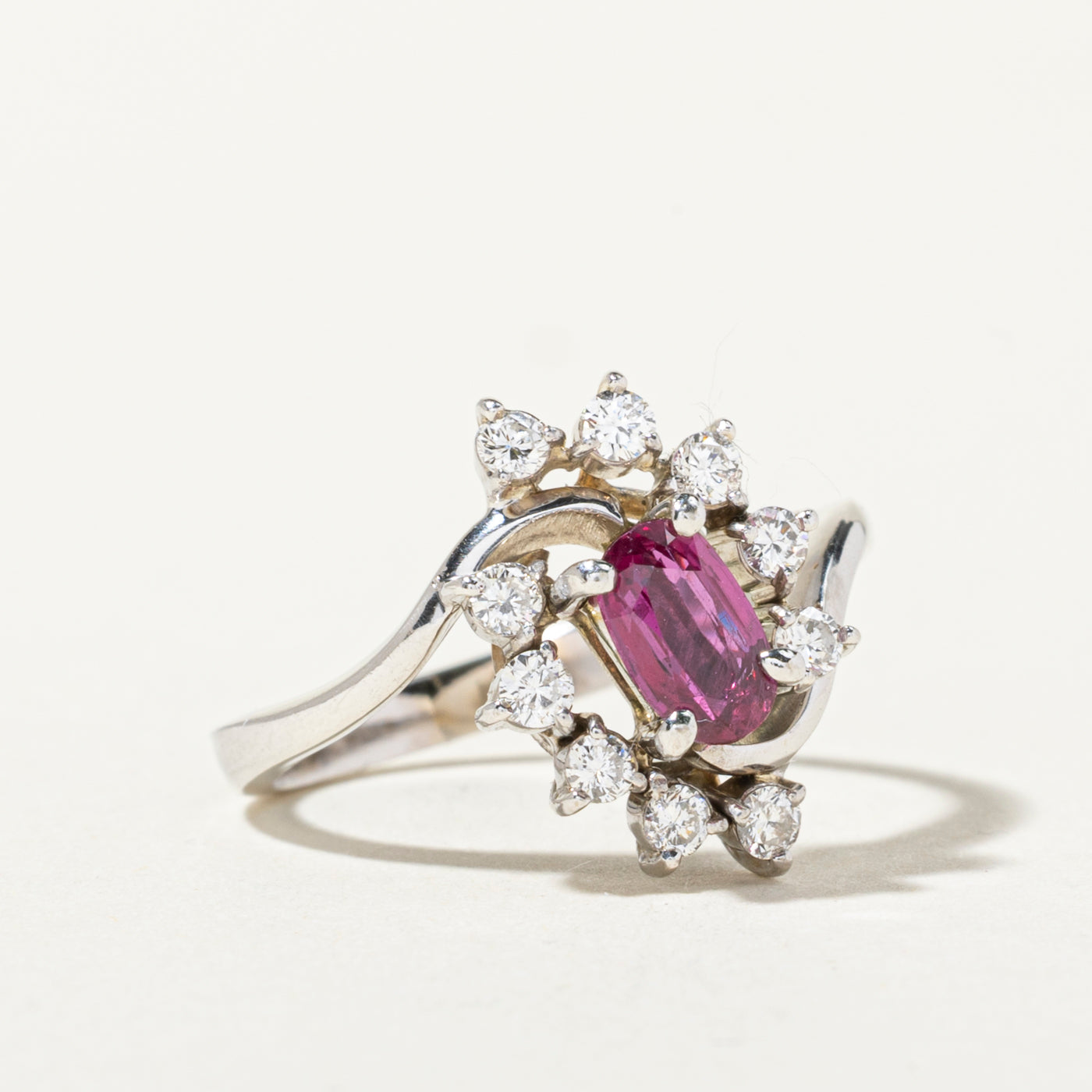 14k Ruby & Diamond Petal Halo Bypass Ring | 0.44ct, 0.33ctw | SZ 6
