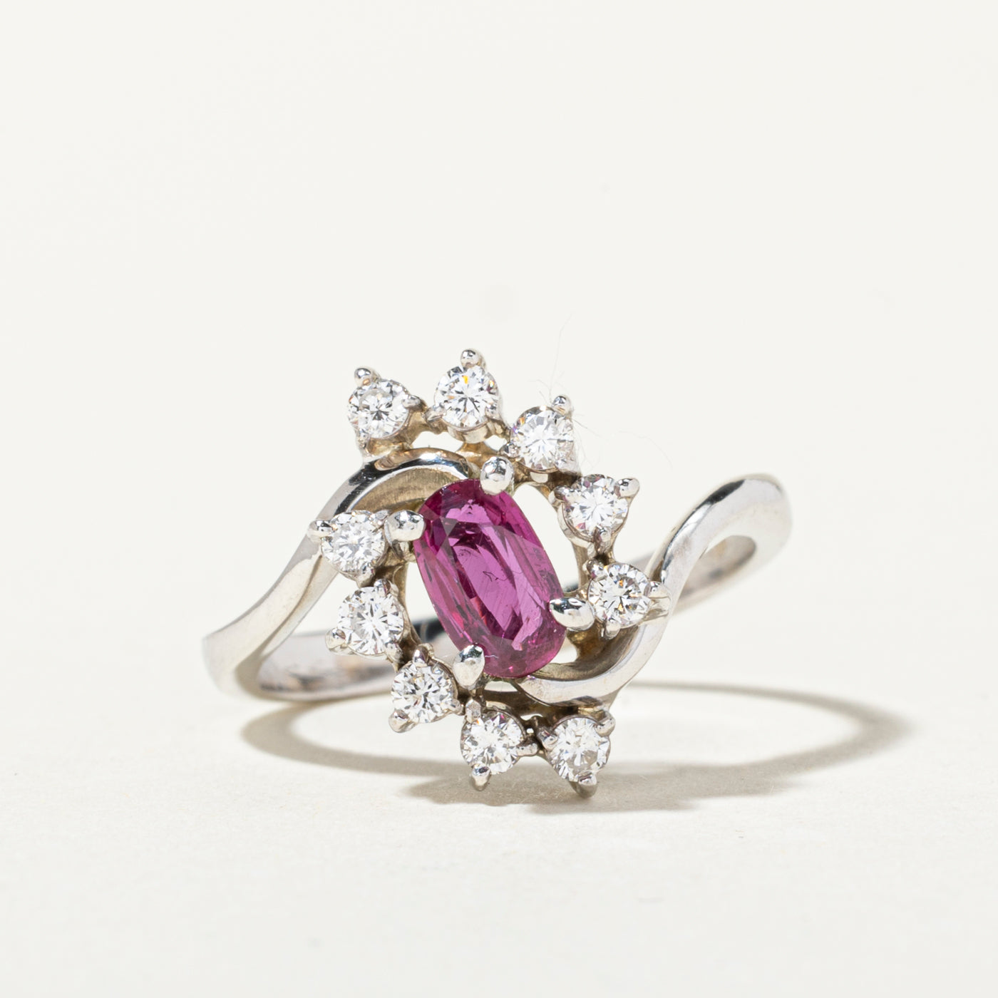 14k Ruby & Diamond Petal Halo Bypass Ring | 0.44ct, 0.33ctw | SZ 6