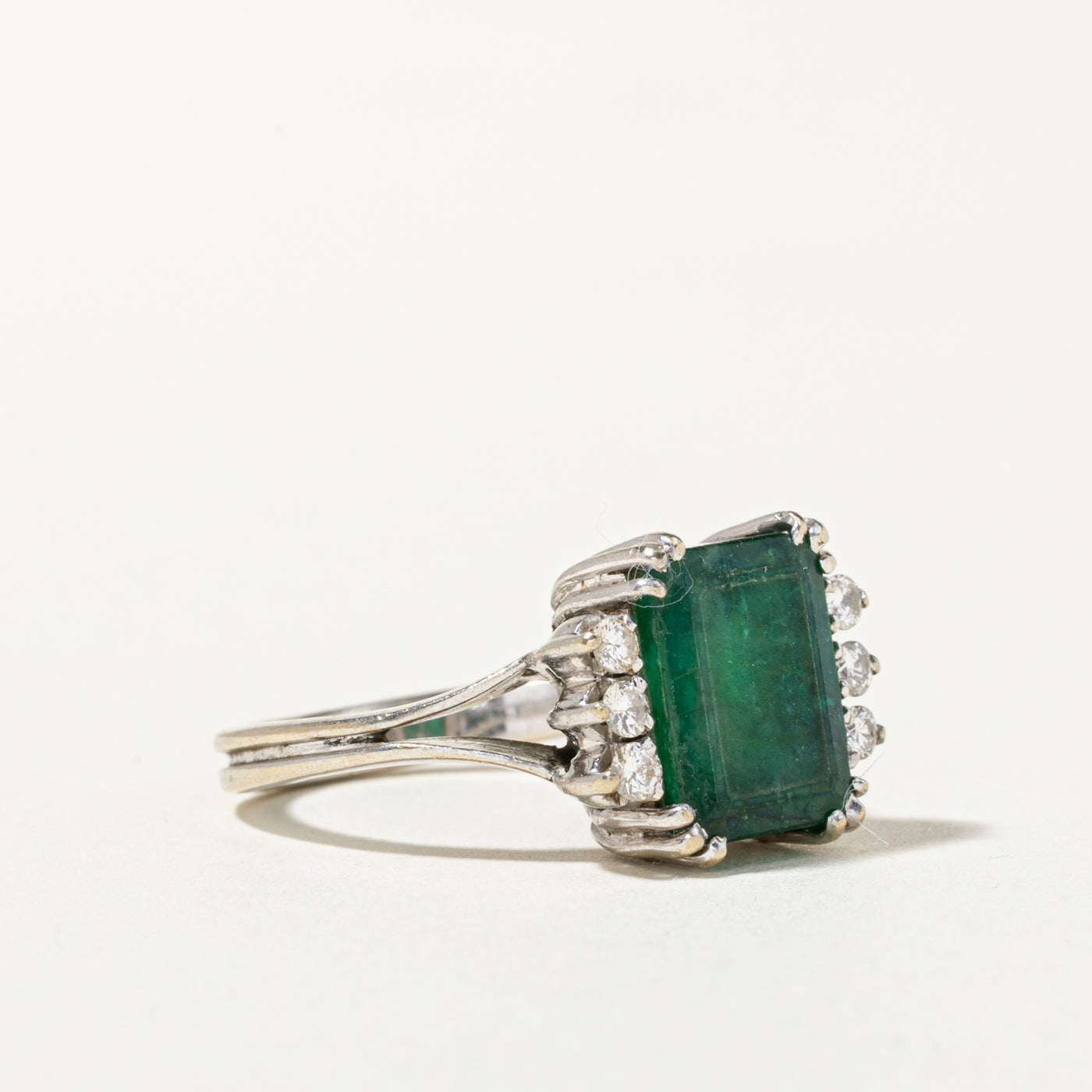 14k Basket Set Emerald & Diamond Ring | 3.34ct, 0.20ctw | SZ 6