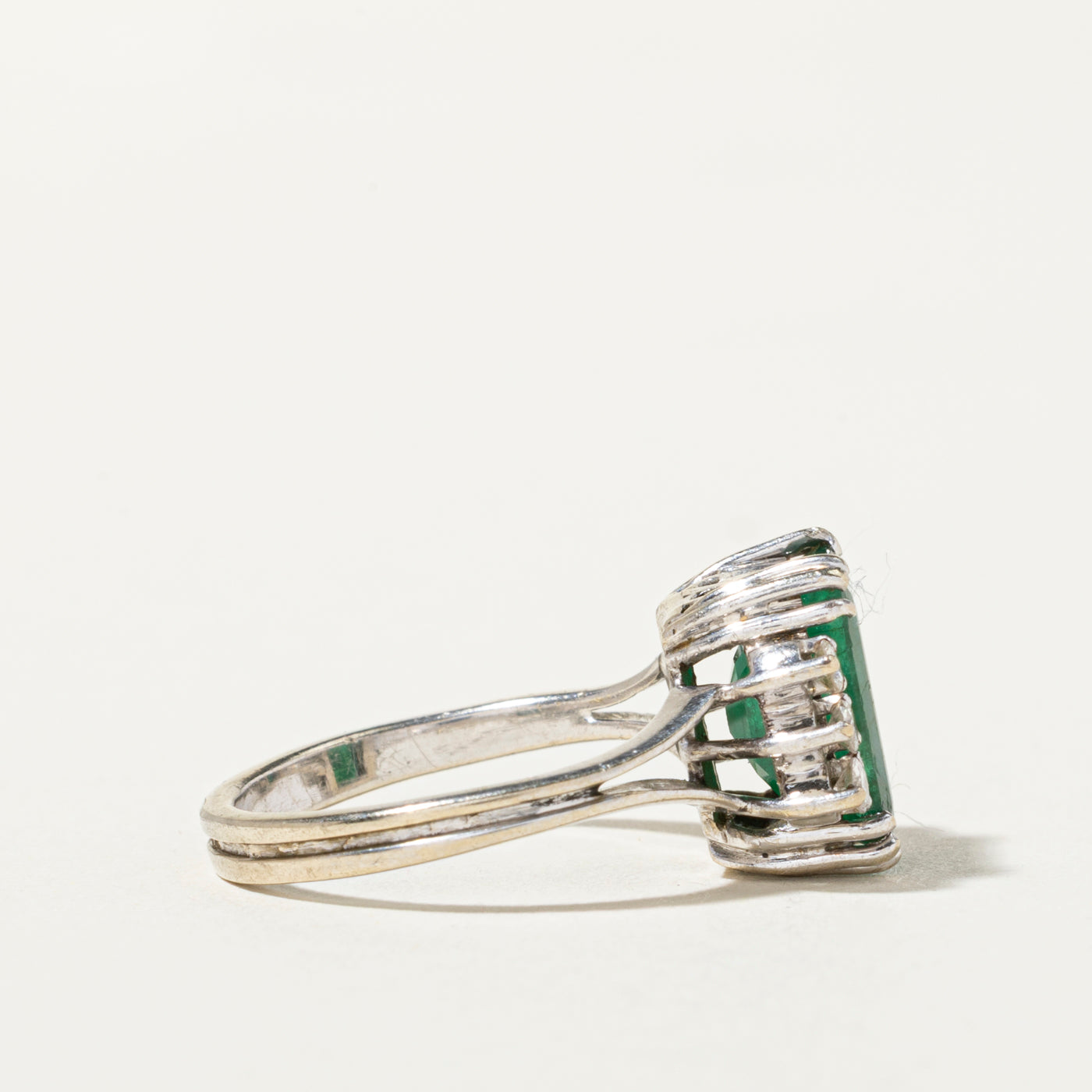 14k Basket Set Emerald & Diamond Ring | 3.34ct, 0.20ctw | SZ 6