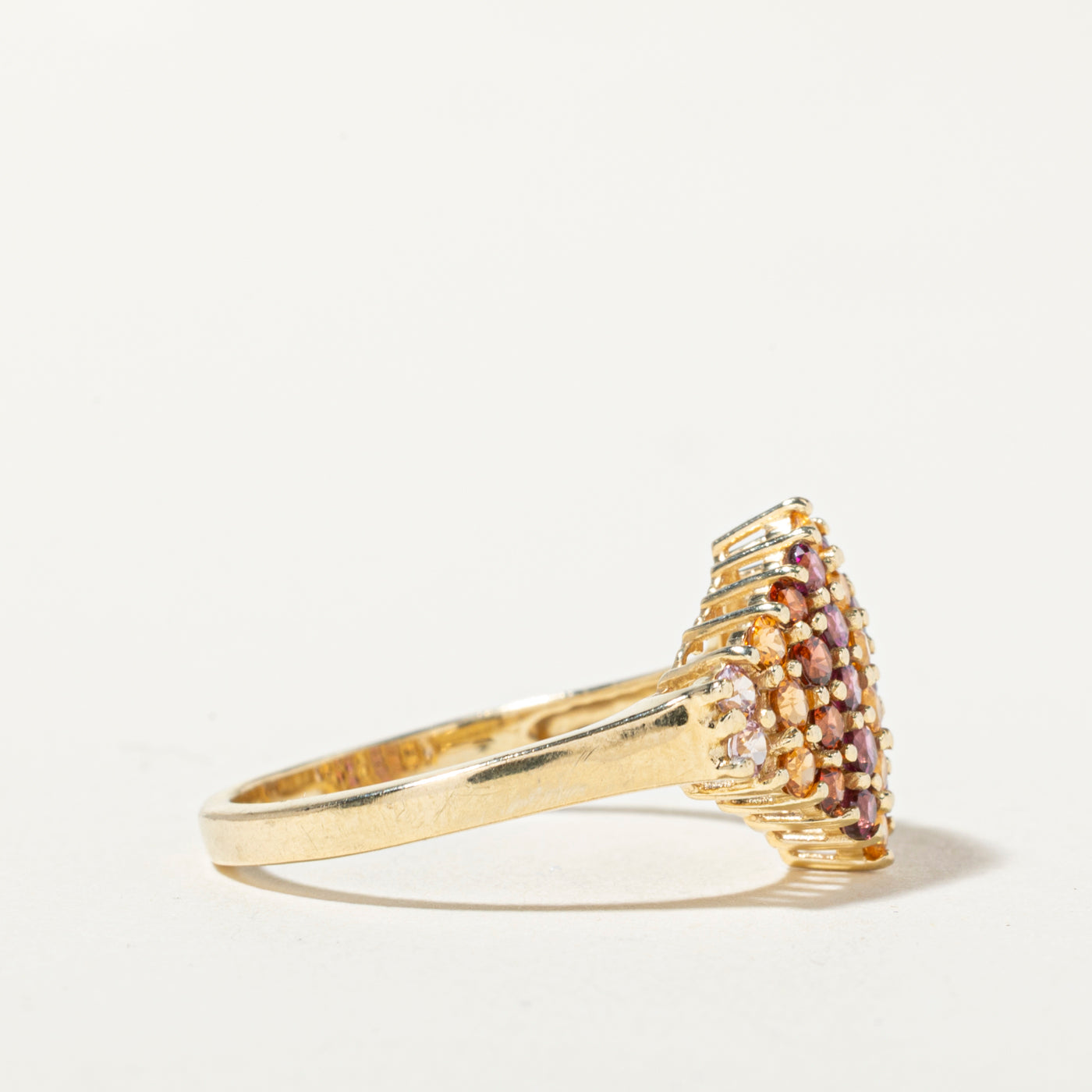 14k Multi Row Rose Quartz, Garnet & Citrine Ring | 1.50ctw | SZ 9