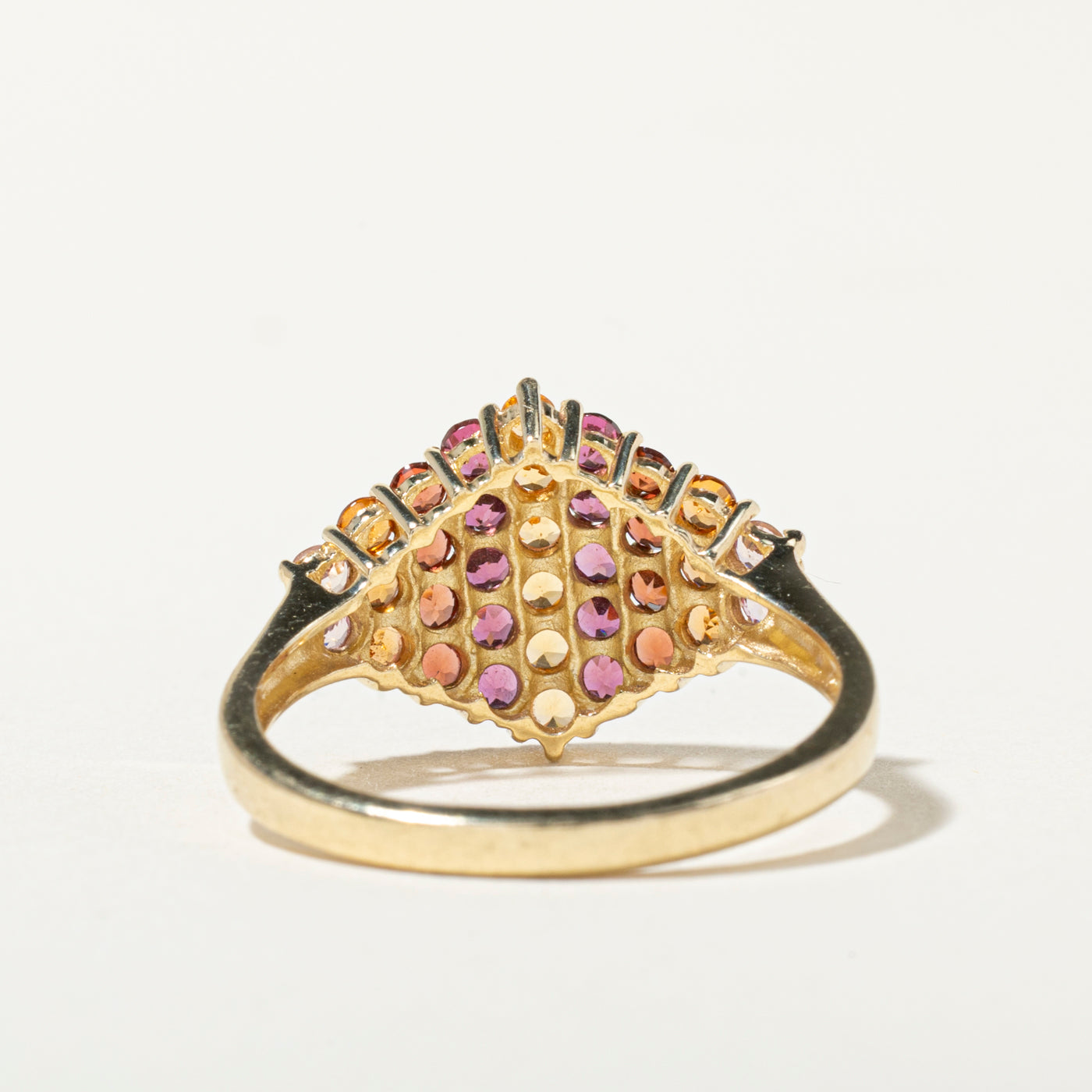14k Multi Row Rose Quartz, Garnet & Citrine Ring | 1.50ctw | SZ 9