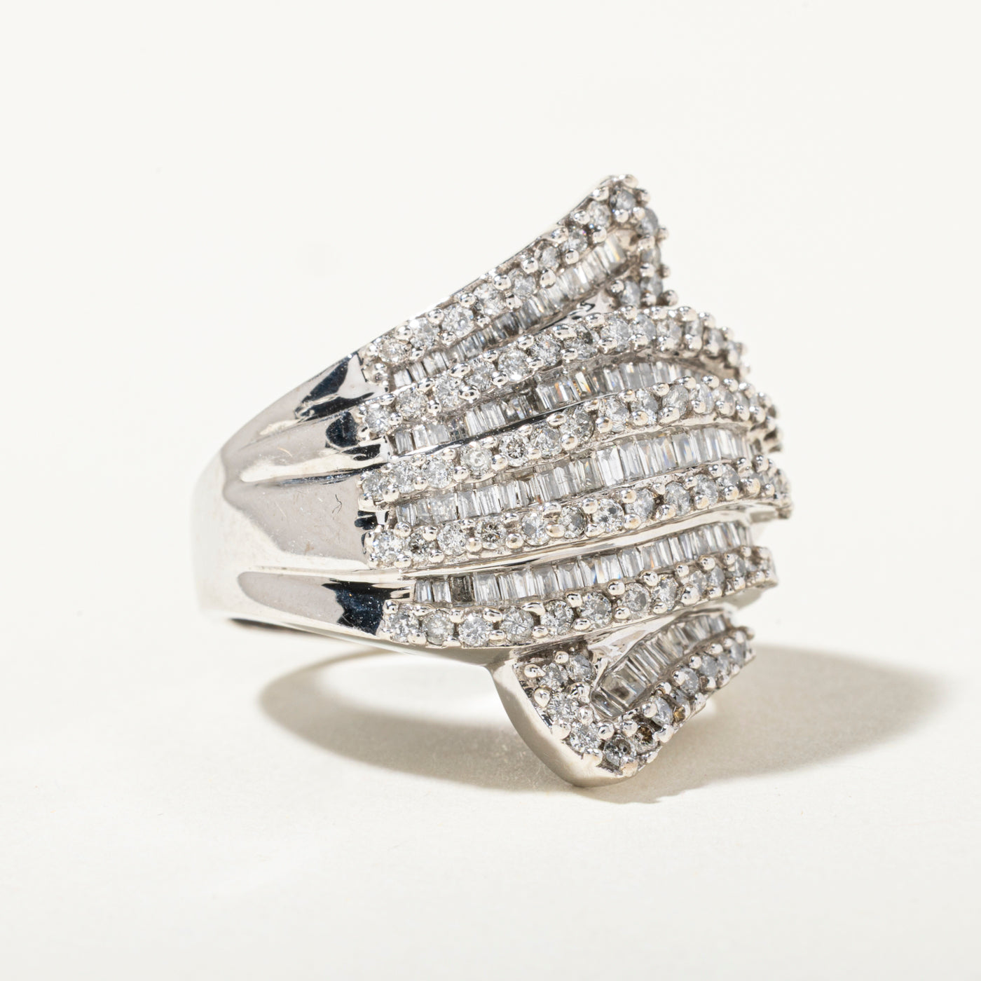 14k Multi Row Diamond Crossover Ring | 1.43ctw | SZ 7.75