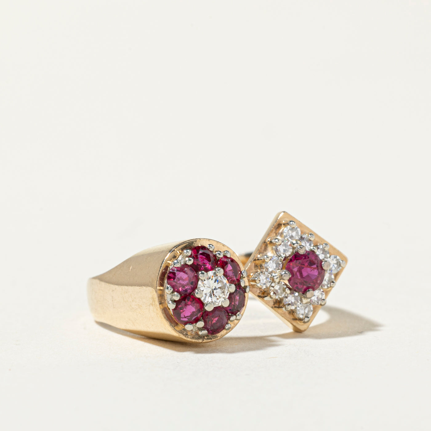 14k Toi et Moi Ruby & Diamond Cluster Cocktail Ring | 0.78ctw, 0.28ctw | SZ 7.75