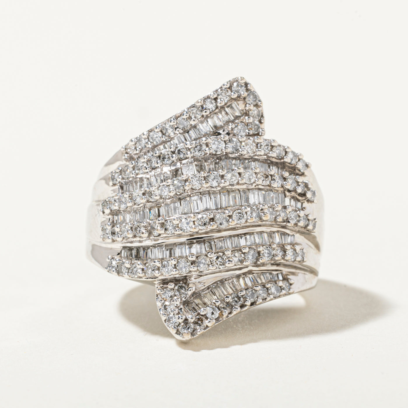 14k Multi Row Diamond Crossover Ring | 1.43ctw | SZ 7.75