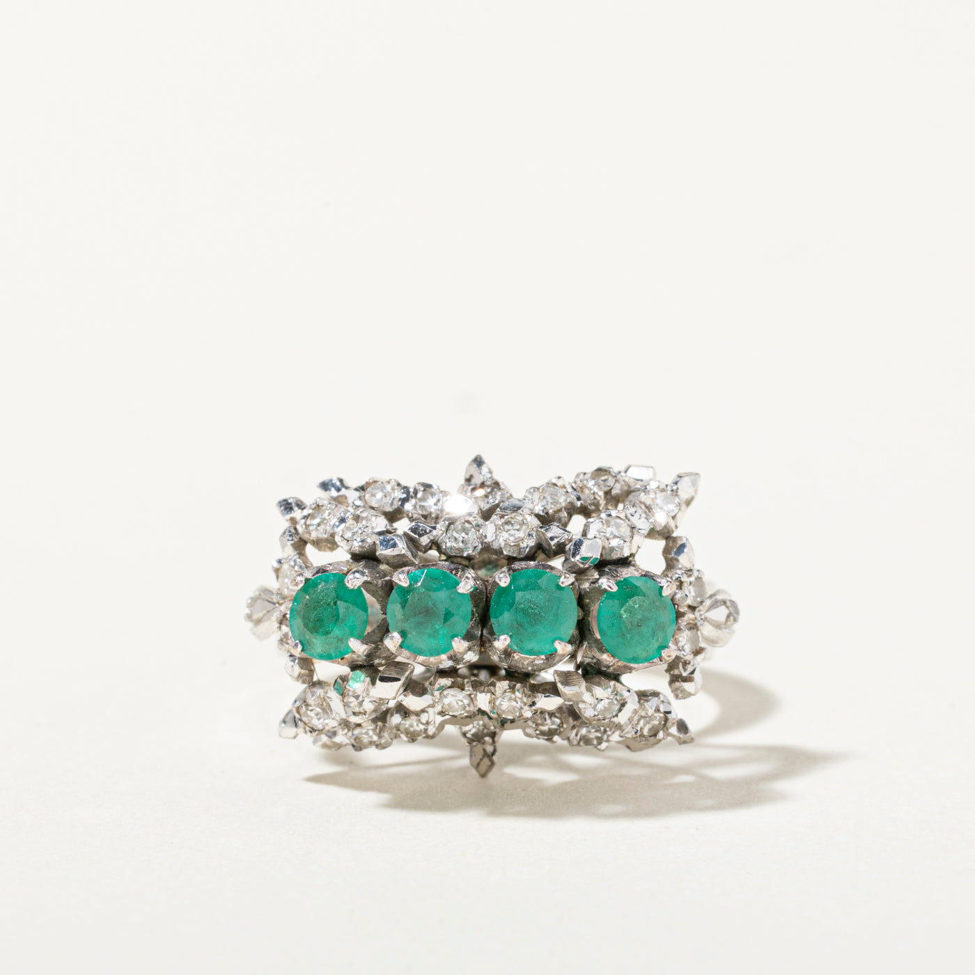 18k Four Stone Emerald & Diamond Cocktail Ring | 0.69ctw, 0.35ctw | SZ 6.25