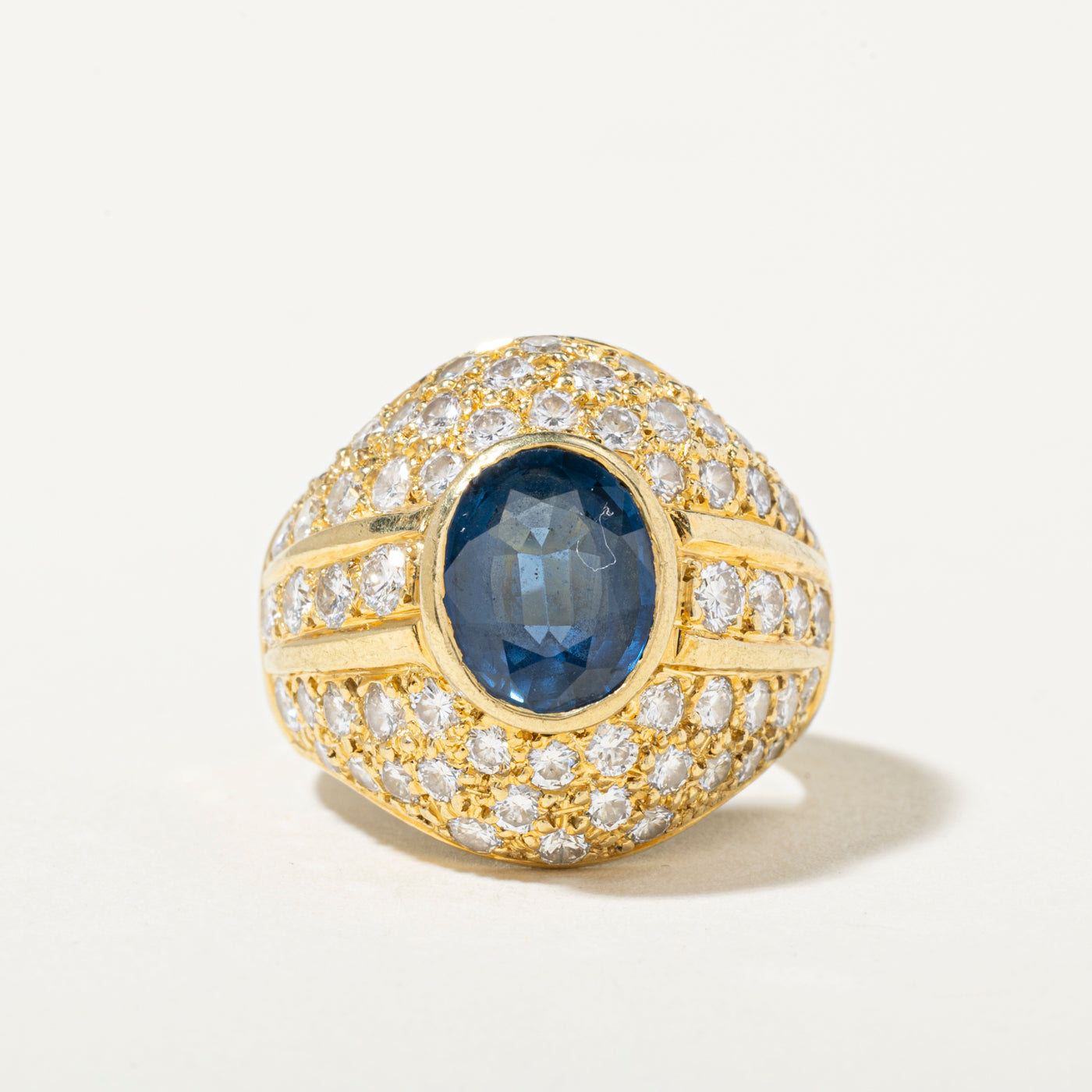 18k Sapphire & Diamond Cocktail Dome Ring | 2.29ct, 2.70ctw | SZ 6.5