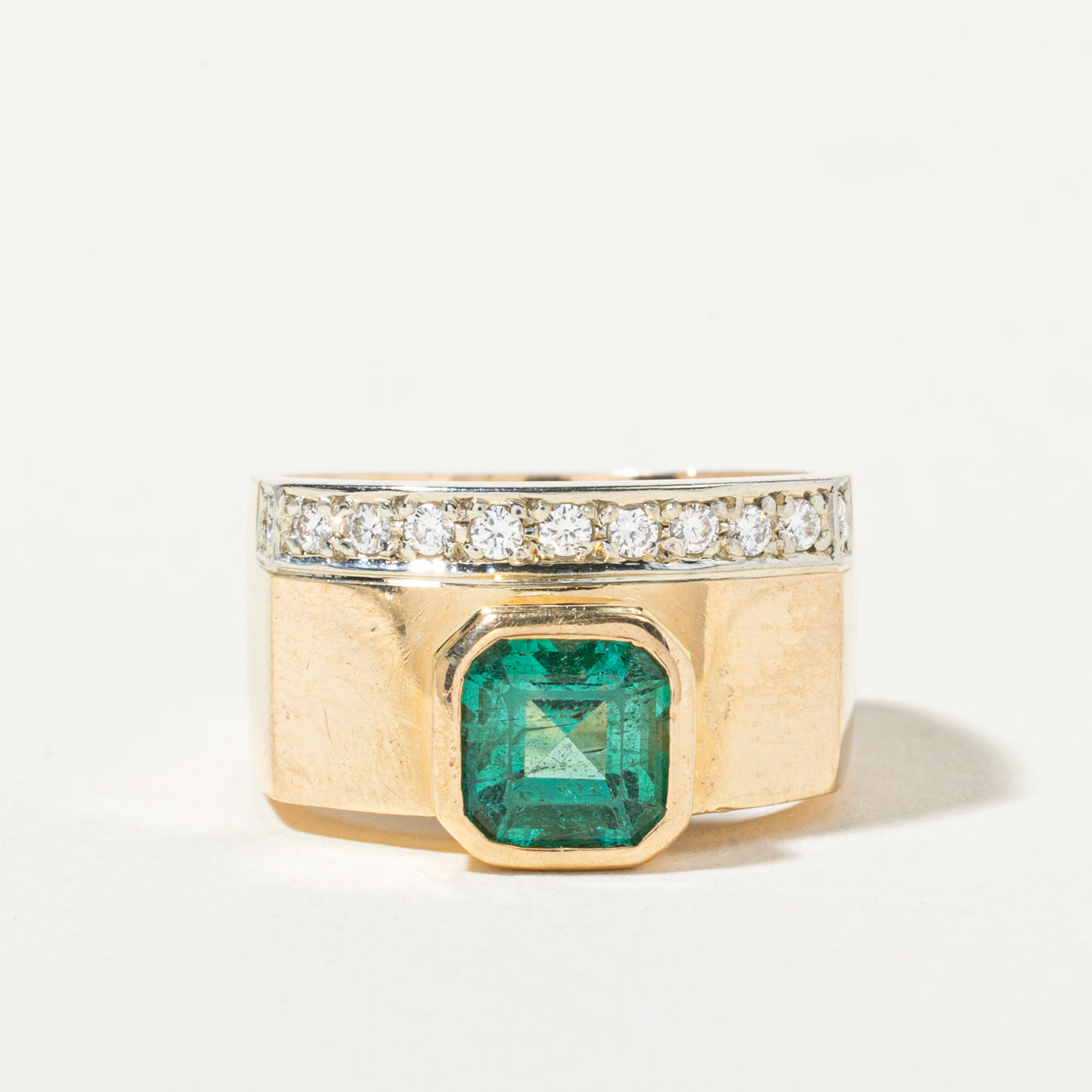 14k Emerald & Diamond Abstract Cocktail Ring | 1.42ct, 0.19ctw | SZ 5