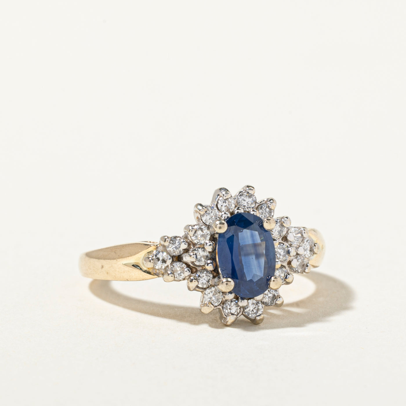 14k Sapphire & Diamond Petal Cluster Ring | 0.65ct, 0.52ctw | SZ 6.5