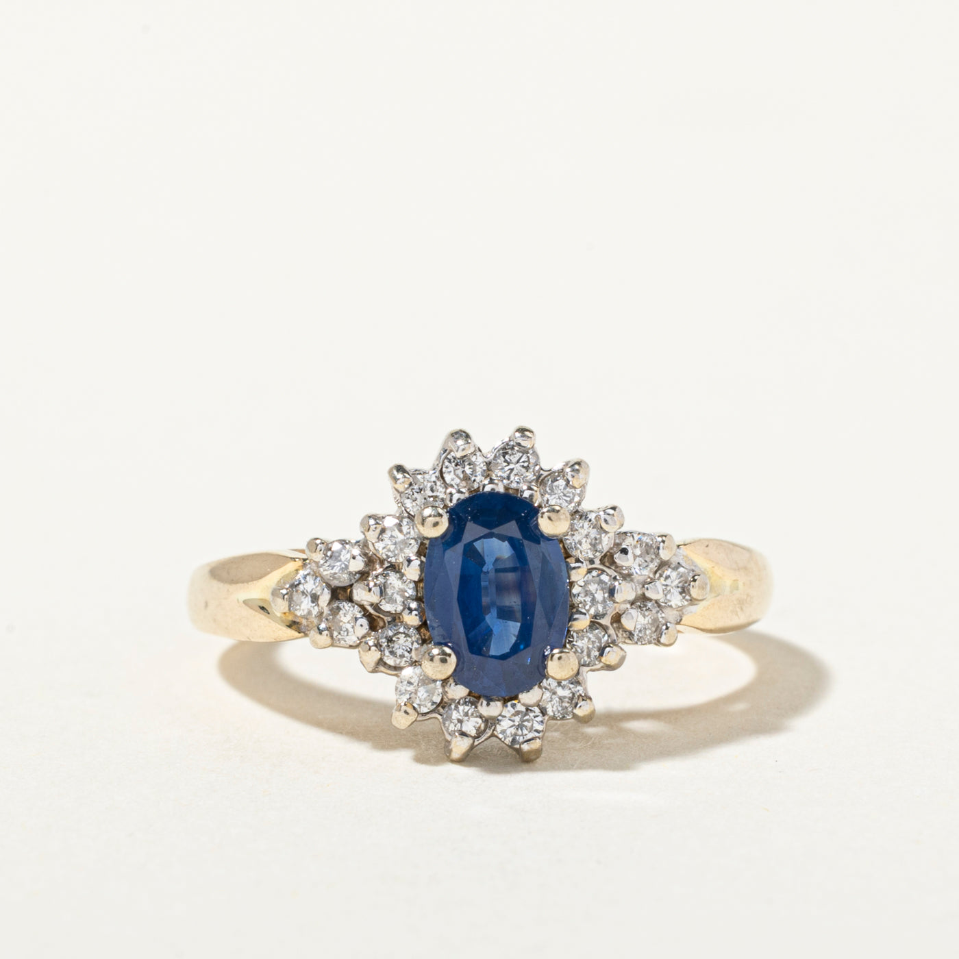 14k Sapphire & Diamond Petal Cluster Ring | 0.65ct, 0.52ctw | SZ 6.5