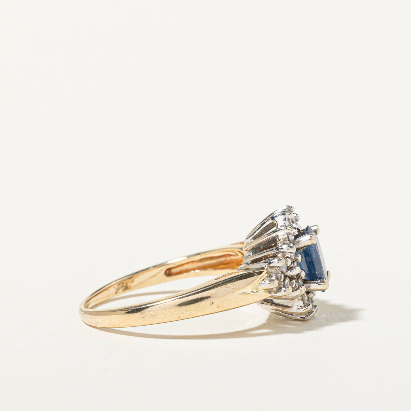 14k Sapphire & Diamond Petal Cluster Ring | 0.65ct, 0.52ctw | SZ 6.5