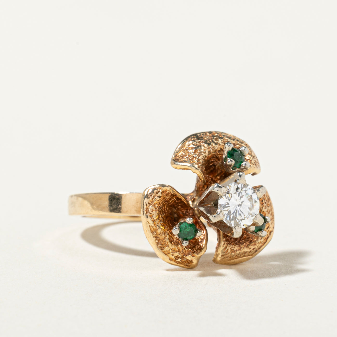 14k-18k Emerald & Diamond Ginko Leaf Ring | 0.11ctw, 0.38ct | SZ 5
