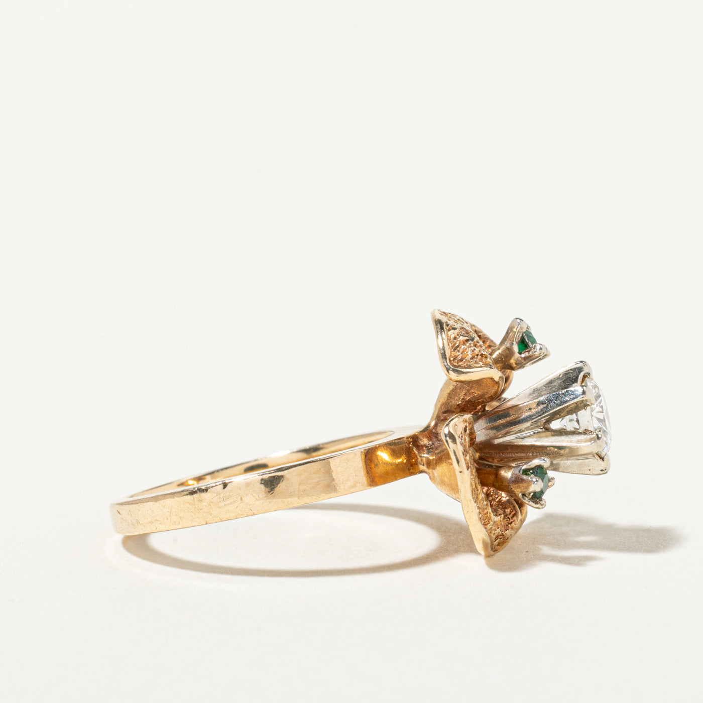 14k-18k Emerald & Diamond Ginko Leaf Ring | 0.11ctw, 0.38ct | SZ 5