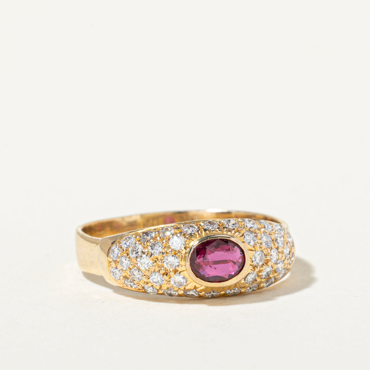 18k Bezel Set Ruby & Diamond Dome Ring | 0.30ct, 0.54ctw | SZ 7.5