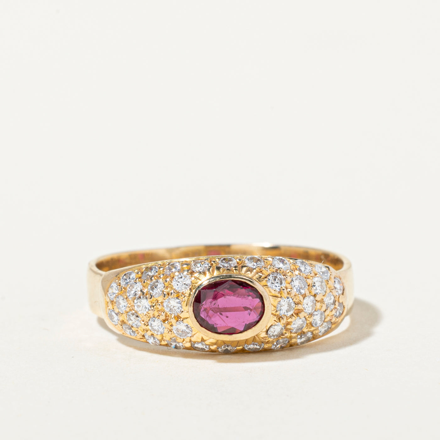18k Bezel Set Ruby & Diamond Dome Ring | 0.30ct, 0.54ctw | SZ 7.5