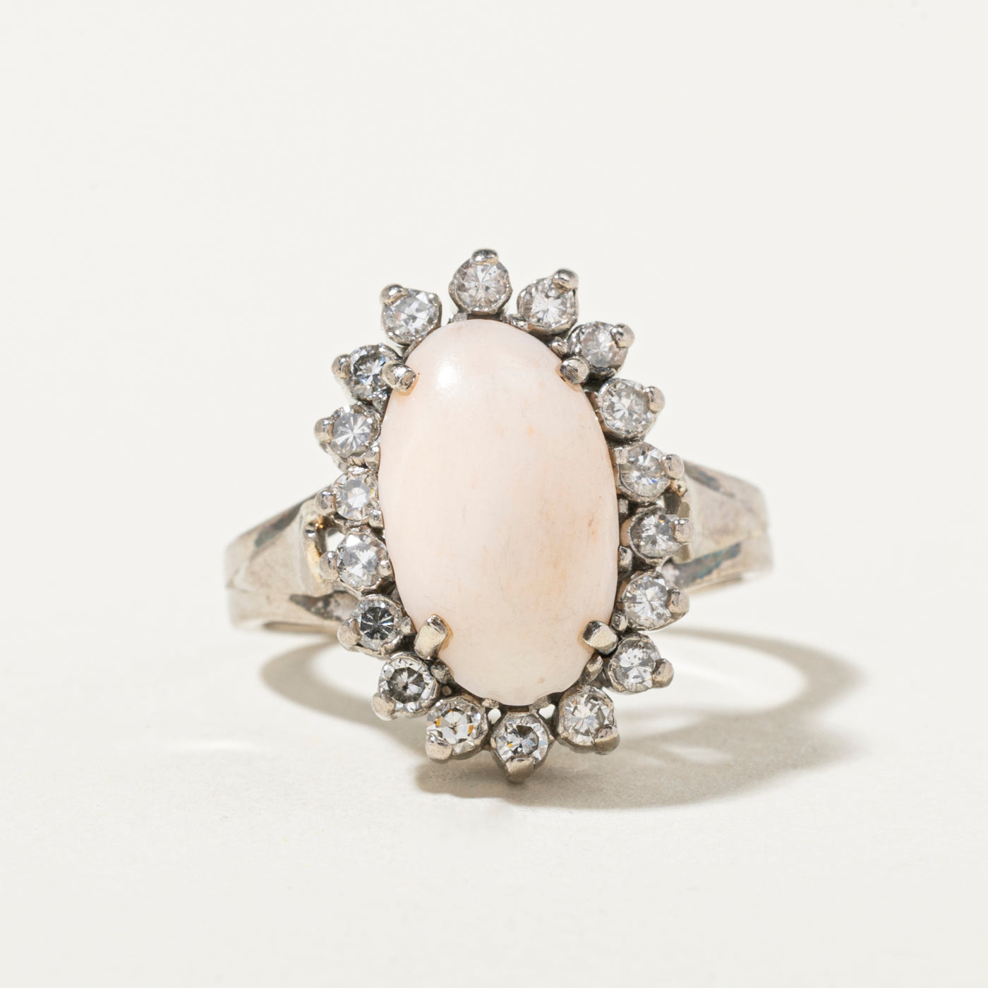 18k Pink Coral & Diamond Halo Ring | 3.12ct, 0.51ctw | SZ 6