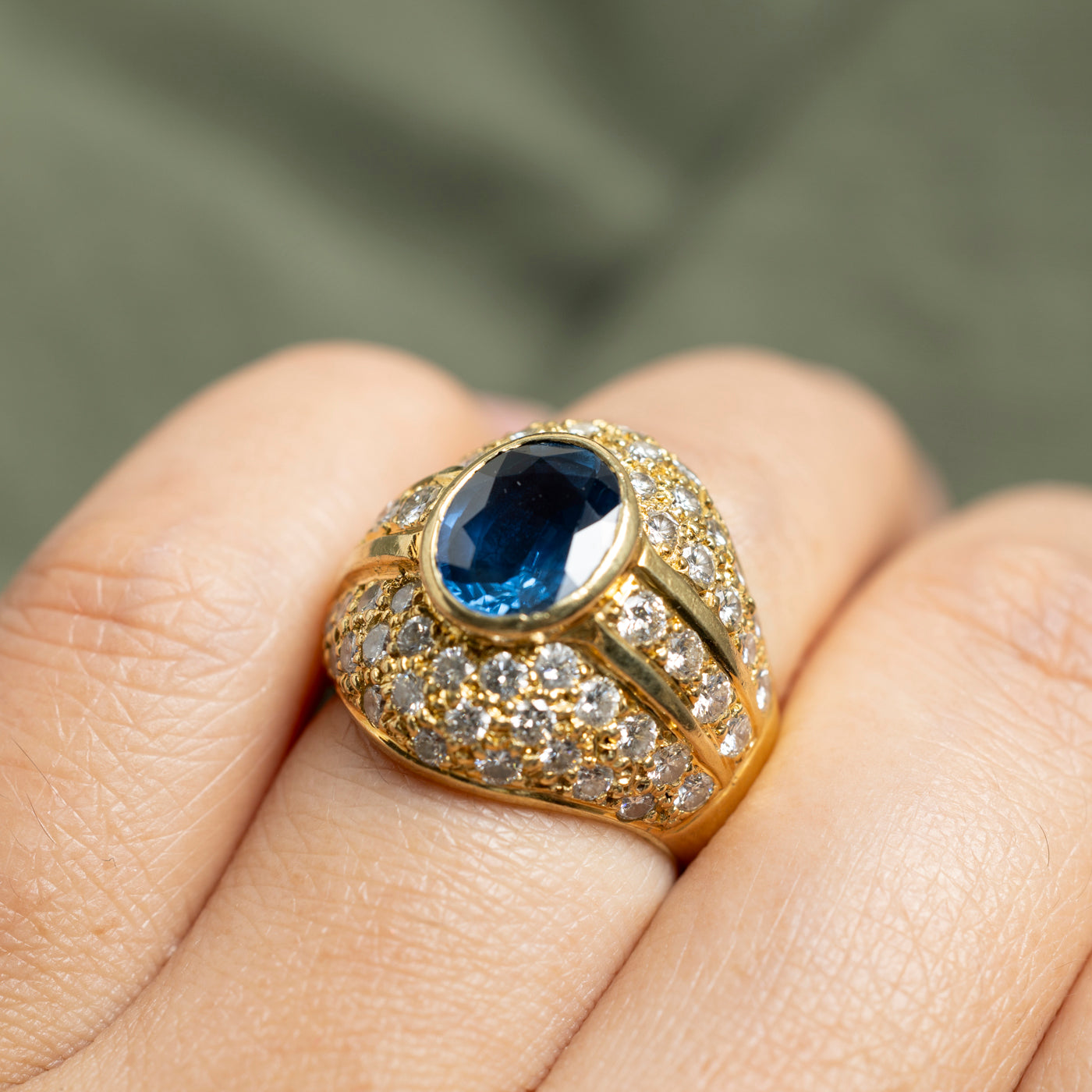 18k Sapphire & Diamond Cocktail Dome Ring | 2.29ct, 2.70ctw | SZ 6.5